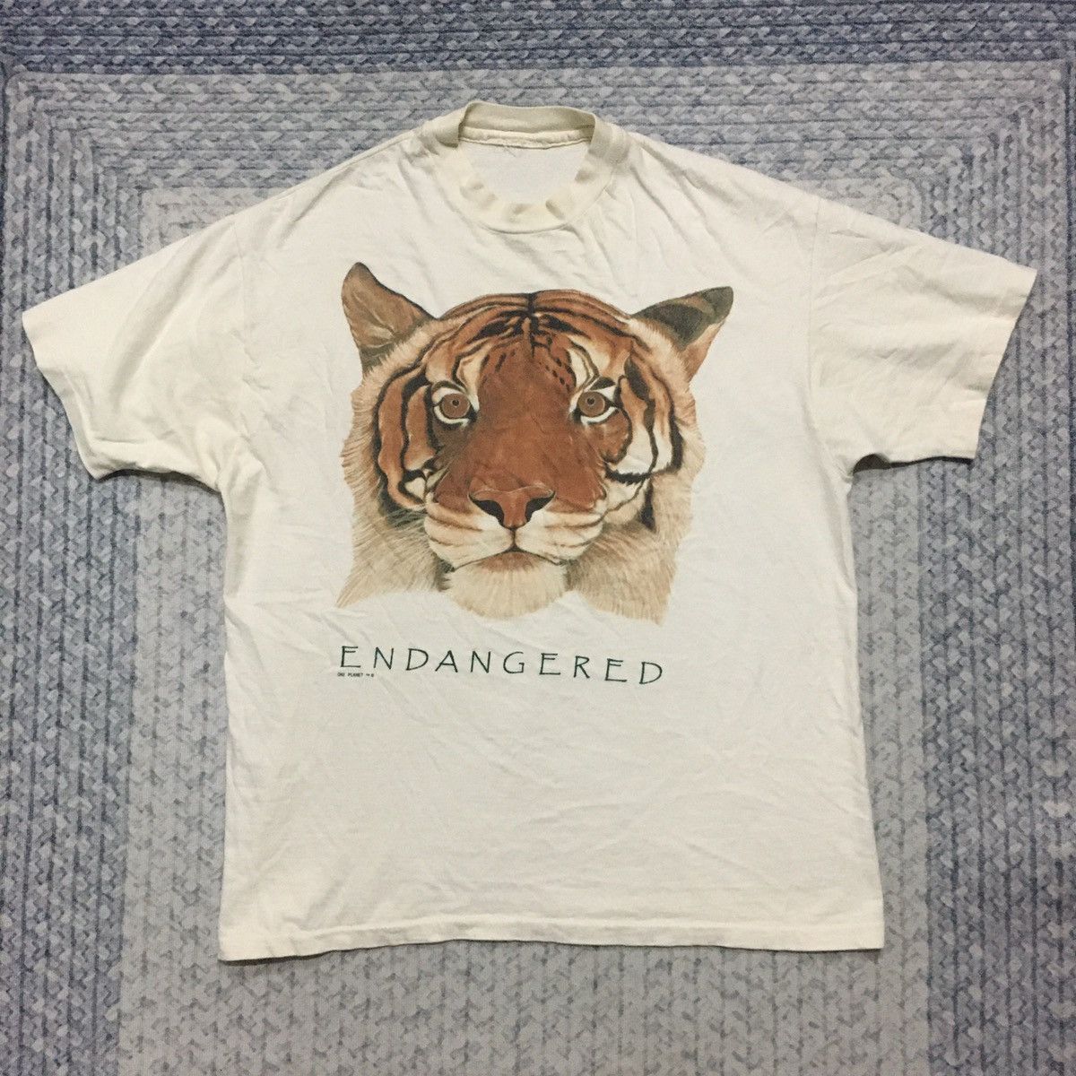 image of Animal Tee x Habitat Distressed Vintage One Planet Endangered Tiger Tees in White (Size Large)