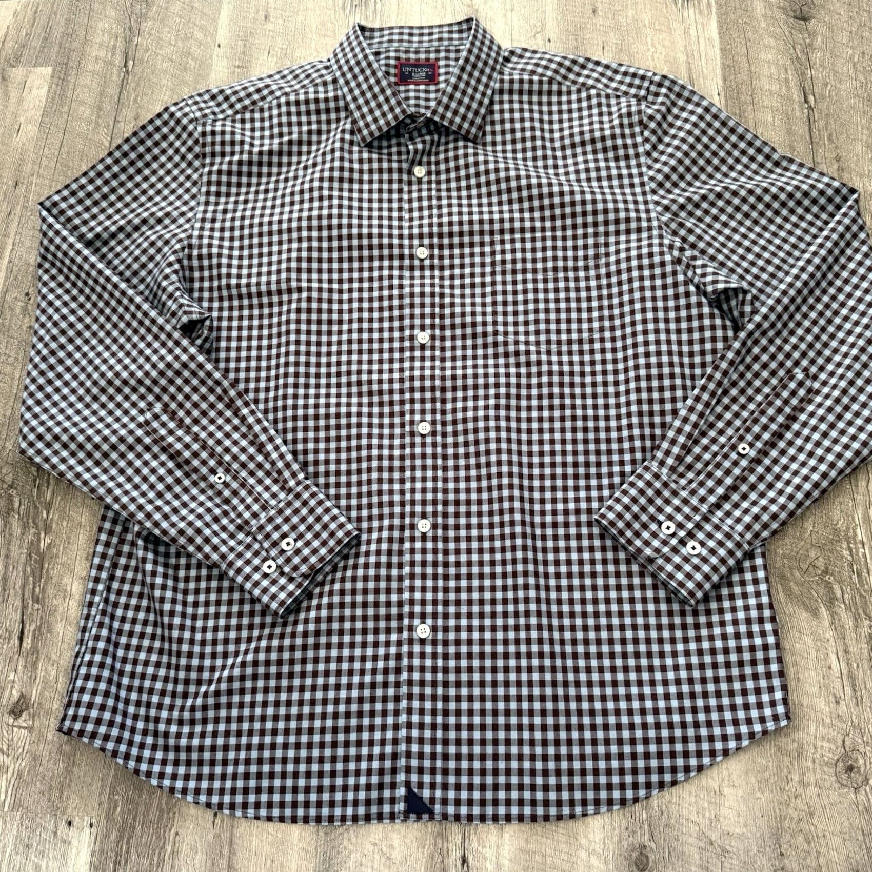 UNTUCKit UNTUCKit Shirt Mens XL McLaren Button Up Blue Brown Check Plaid 100% Cotton Size US XL / EU 56 / 4 - 3 Thumbnail