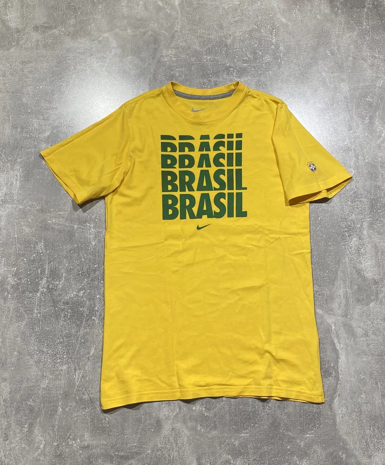 Pre-owned Nike X Vintage Y2 Nike Swoosh Brazil Monogram T-shirt In Yellow