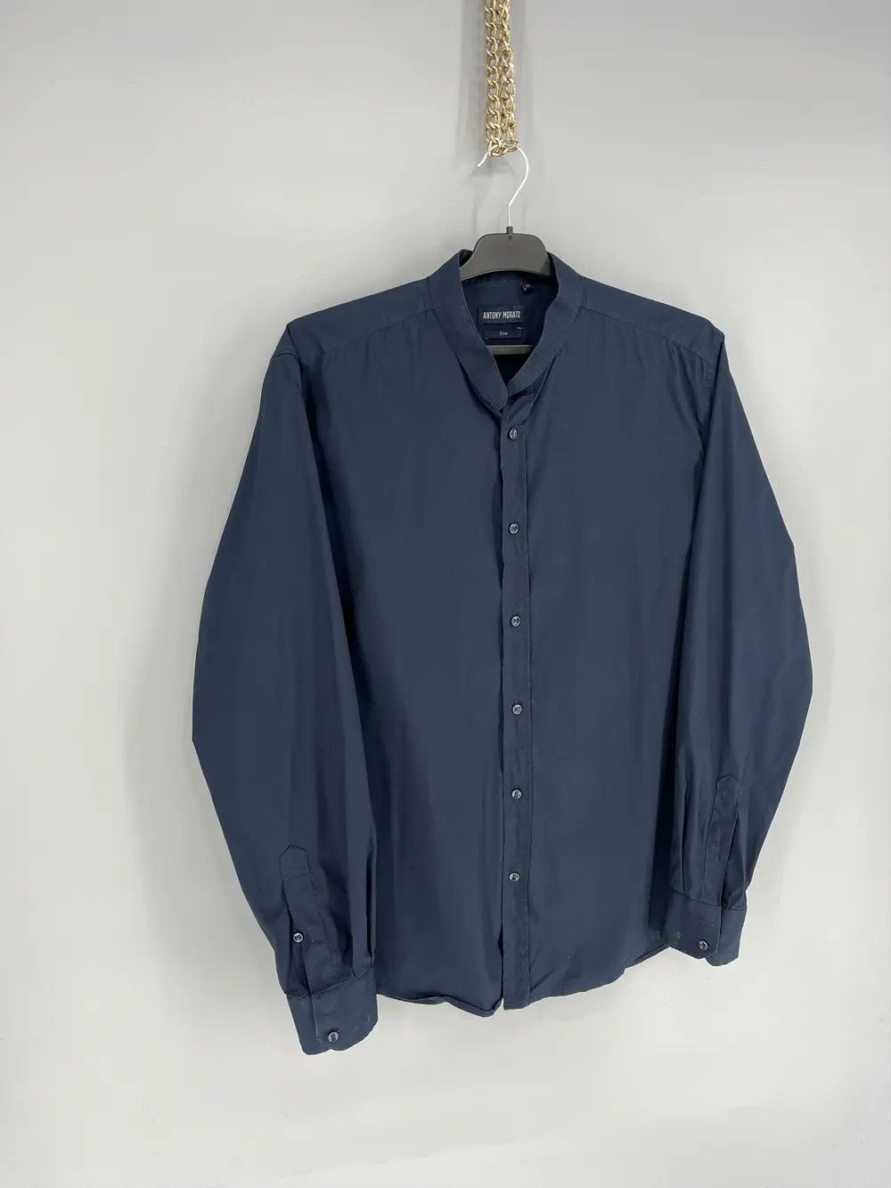 Antony Morato MENS ANTONY MORATO Slim Navy Black Button Casual Dress Shirt Size US M / EU 48-50 / 2 - 2 Thumbnail