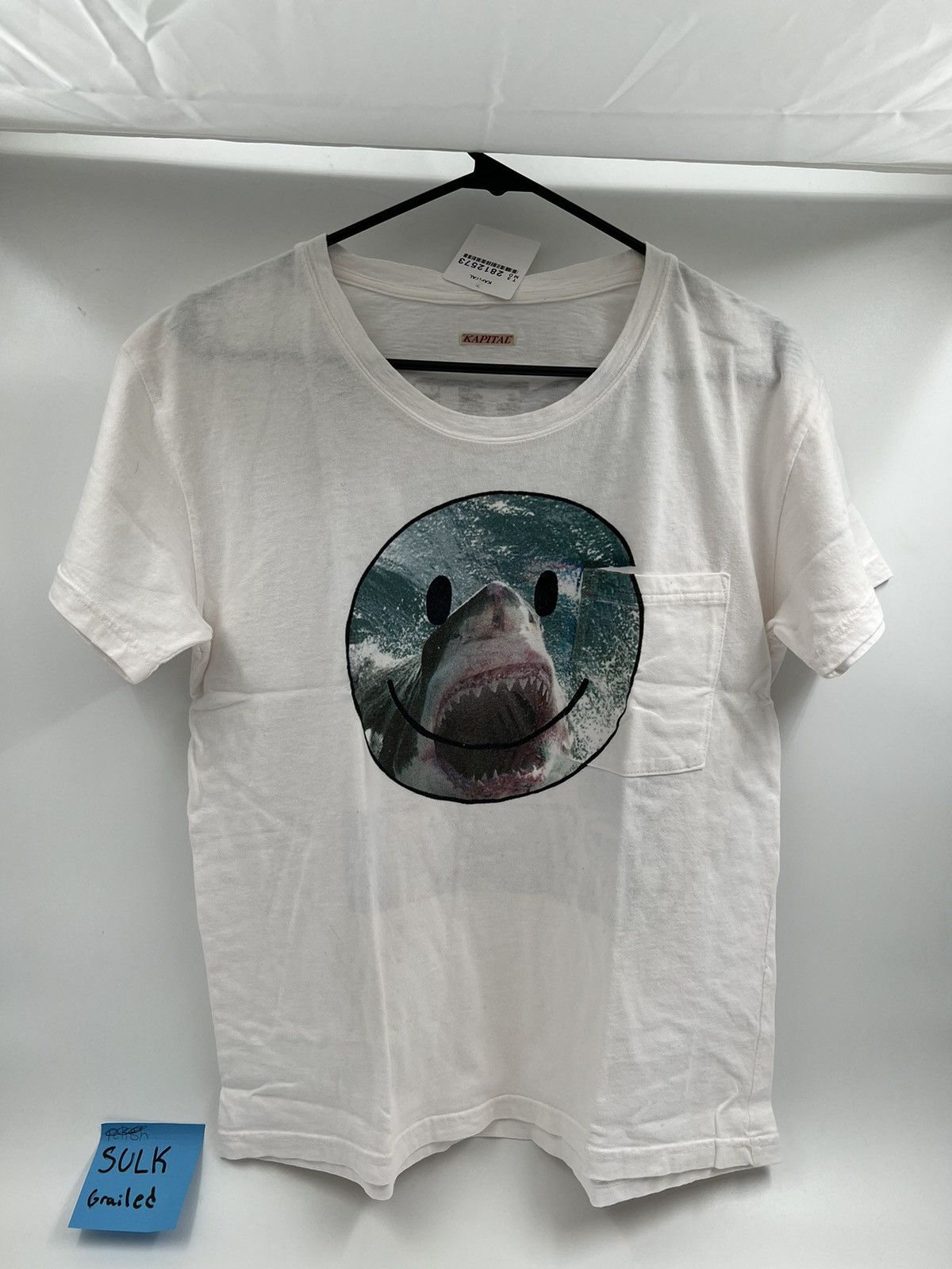 image of Kapital Smiley Shark Tee in White, Men's (Size Small)