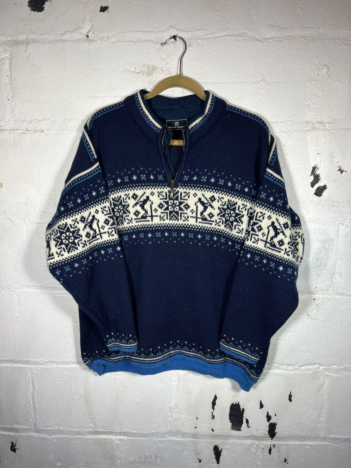 image of Dale Of Norway Usa Torino 2006 1/4 Zip Knit Ski Sweater in Blue, Men's (Size Medium)