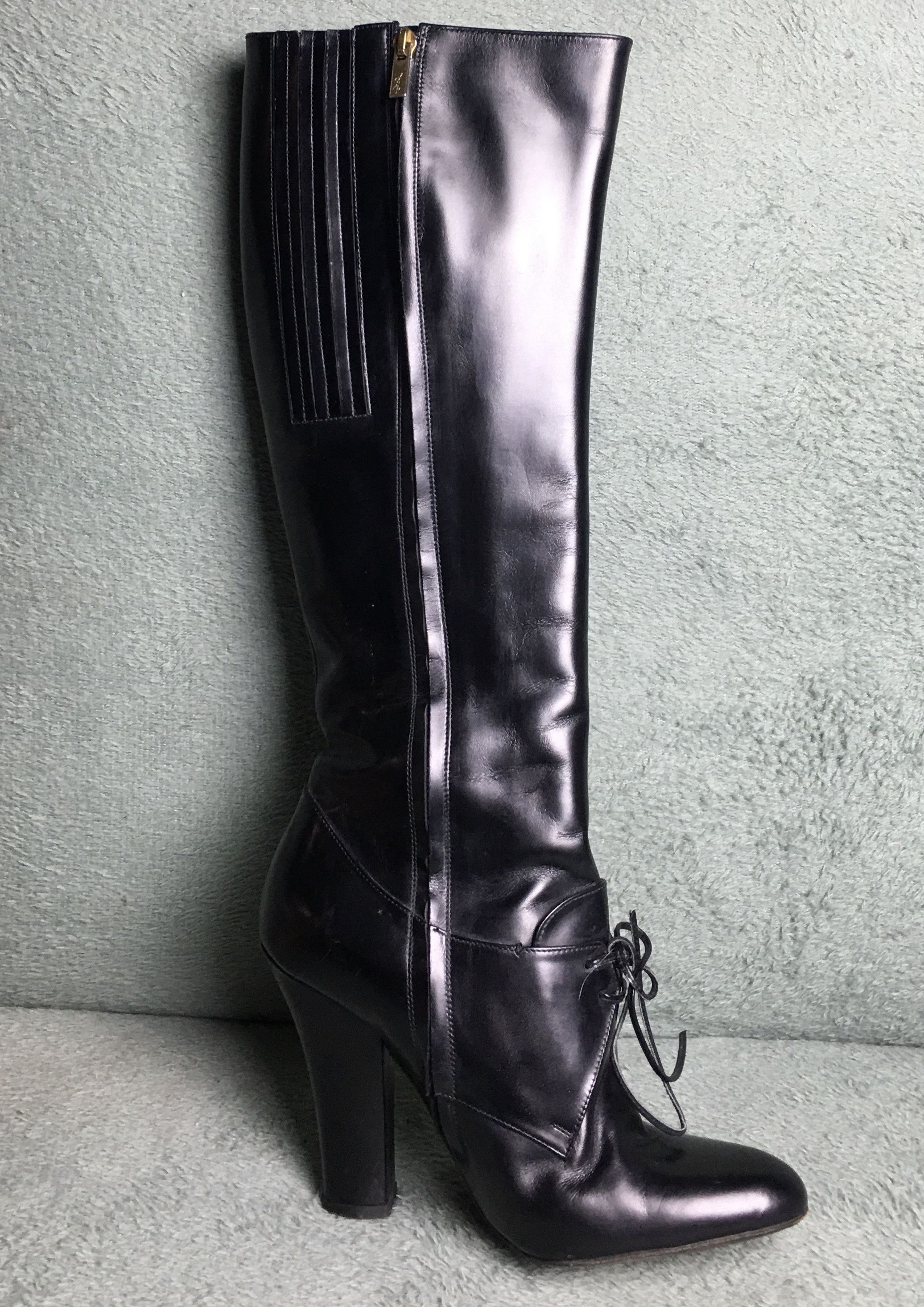 Yves Saint Laurent Yves Saint Laurent Black Patent Leather High Boots EU 38.5 Size US 8.5 / IT 38.5 - 3 Thumbnail