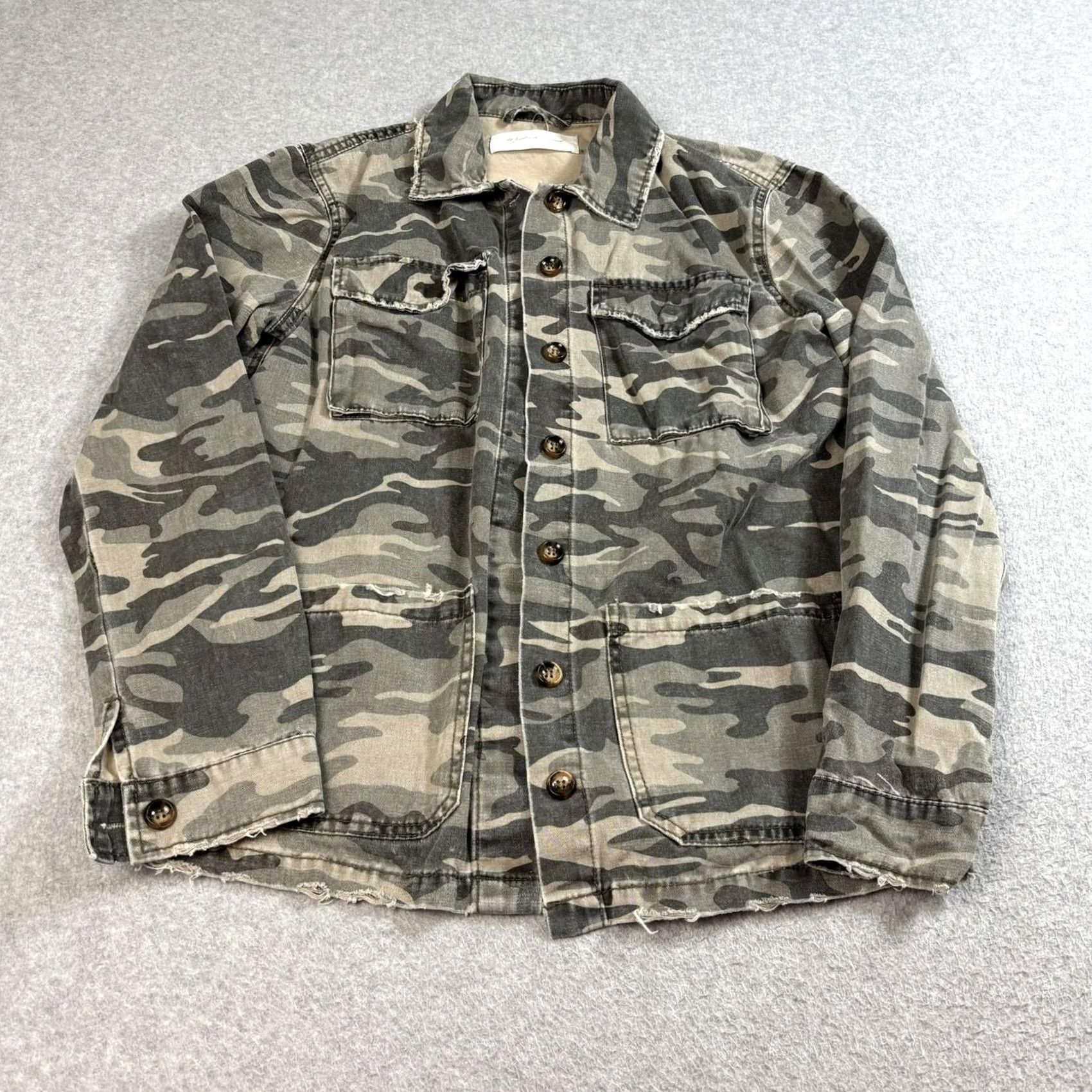 Vintage Mustard Seed Jacket Womens Small Camouflage Button Utility Distressed Chore Barn Military Jacket Pockets Collared Lightweight Fall Spring Size S / US 4 / IT 40 - 6 Thumbnail