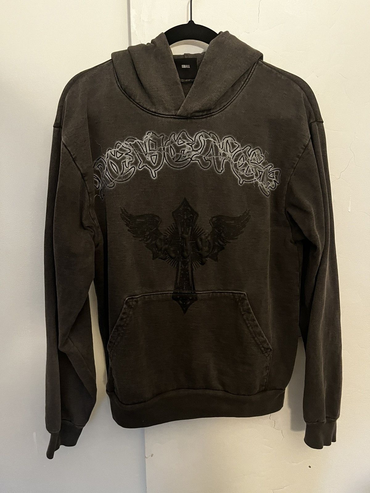 image of Revenge Skeleton Angel Hoodie Vintage in Grey, Men's (Size Small)