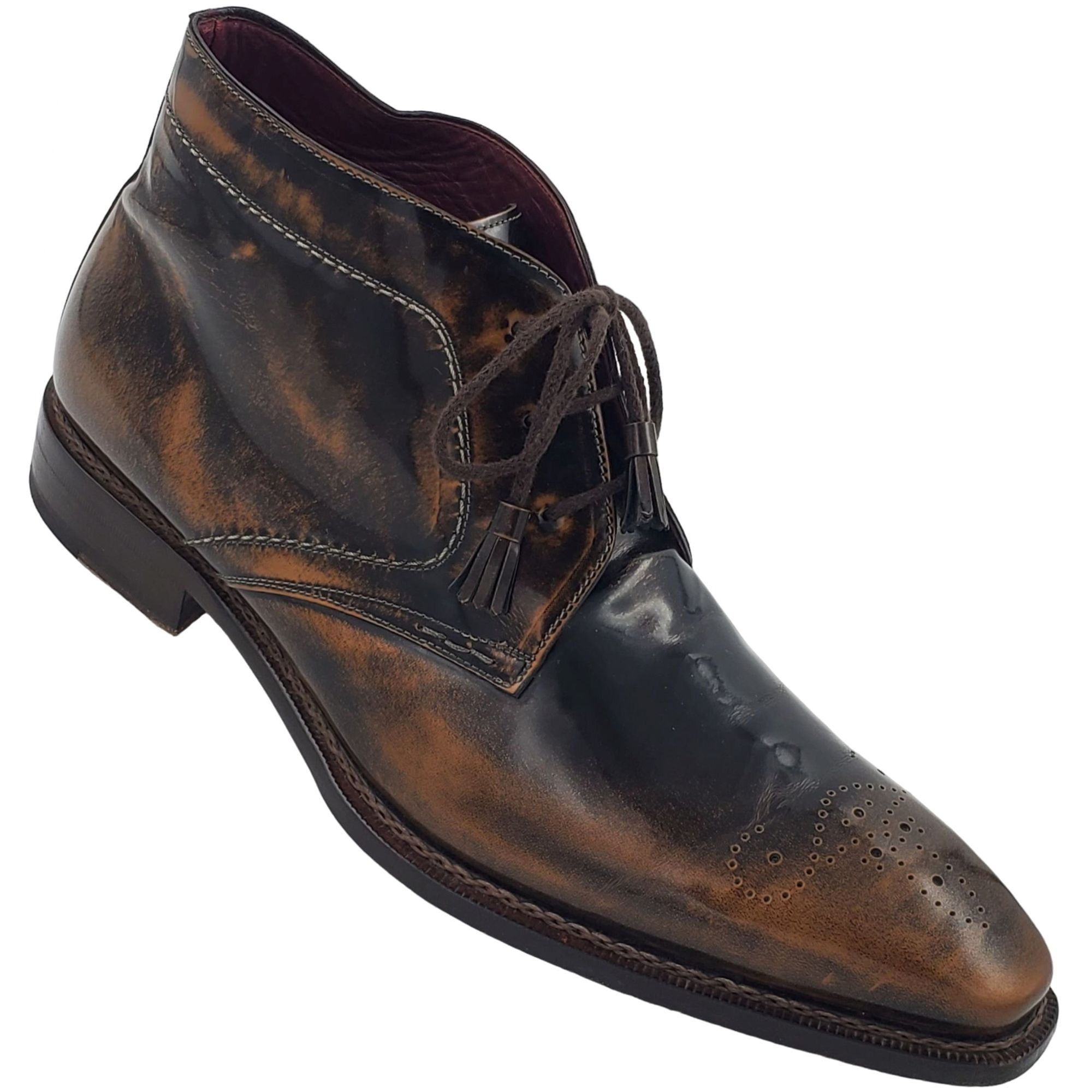Mezlan Mezlan Spain Antiqued Brown Gloss Leather Chukka Boots 12M Size US 12 / EU 45 - 13 Thumbnail