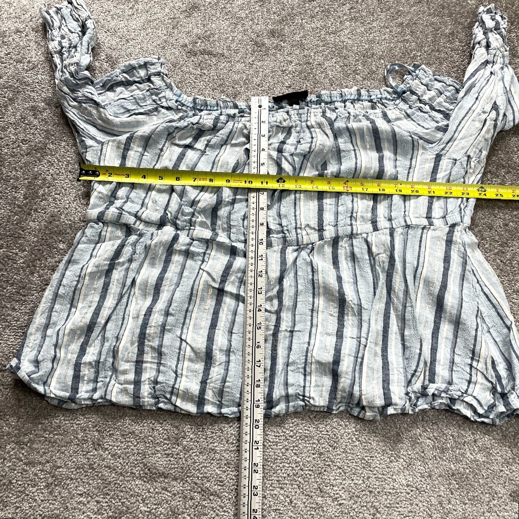 Vintage VINTAGE Lane Bryant Blouse Women Plus Size 20 Short Sleeve Linen Rayon Striped Off Shoulder Casual Top Blue Size 3XL / US 20-22 - 6 Thumbnail