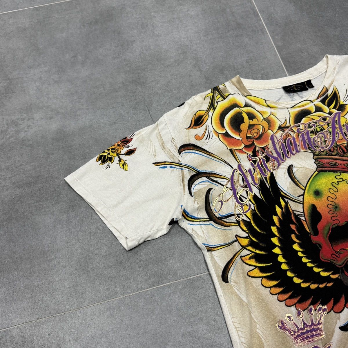 Christian Audigier × Ed Hardy Christian Audigier Tattoo Skulls Roses Y2K Hip Hop T-Shirt Size US M / EU 48-50 / 2 - 3 Thumbnail