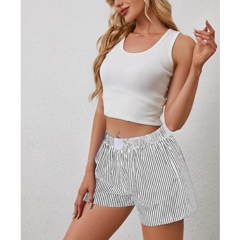 The Unbranded Brand Womens Lounge Shorts Striped Print Elastic Waist Boxer LARGE Size 24" / US 00 / IT 34 - 3 Thumbnail