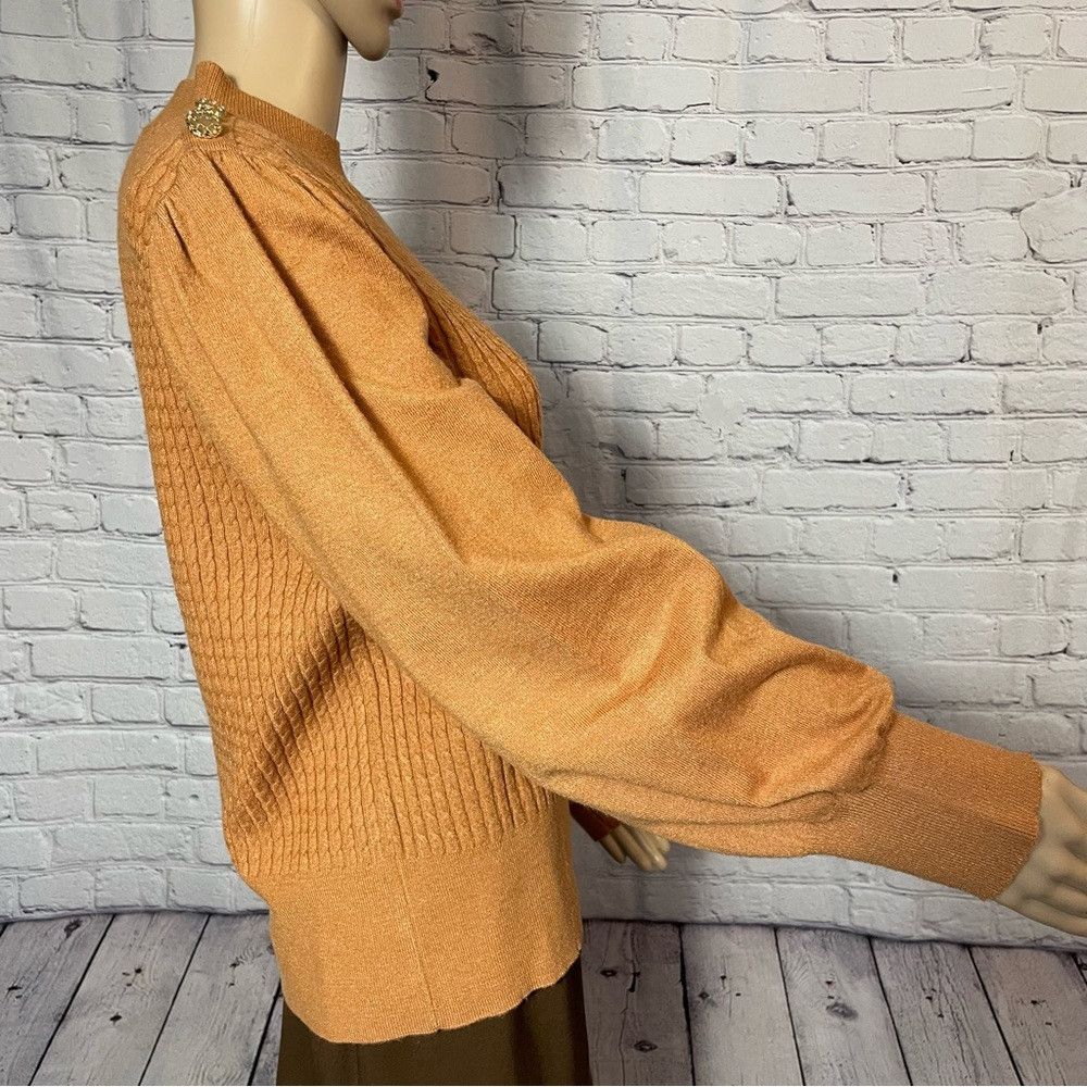 Adrianna Papell New Adrianna Papell Cable Knit Puff Sleeve Shoulder Button Size L / US 10 / IT 46 - 2 Thumbnail