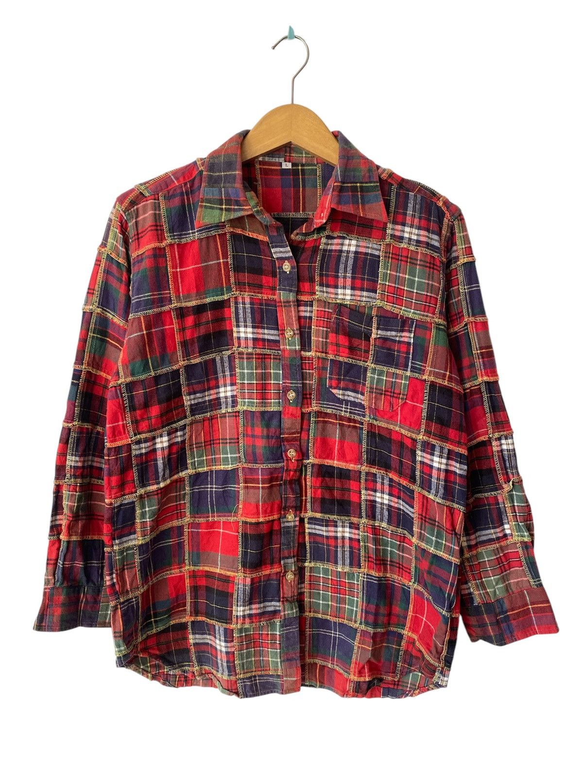 Japanese Brand × Polo Ralph Lauren × Vintage VINTAGE JAPANESE PATCHWORK FLANNEL PLAID SHIRT Size US L / EU 52-54 / 3 - 1 Thumbnail