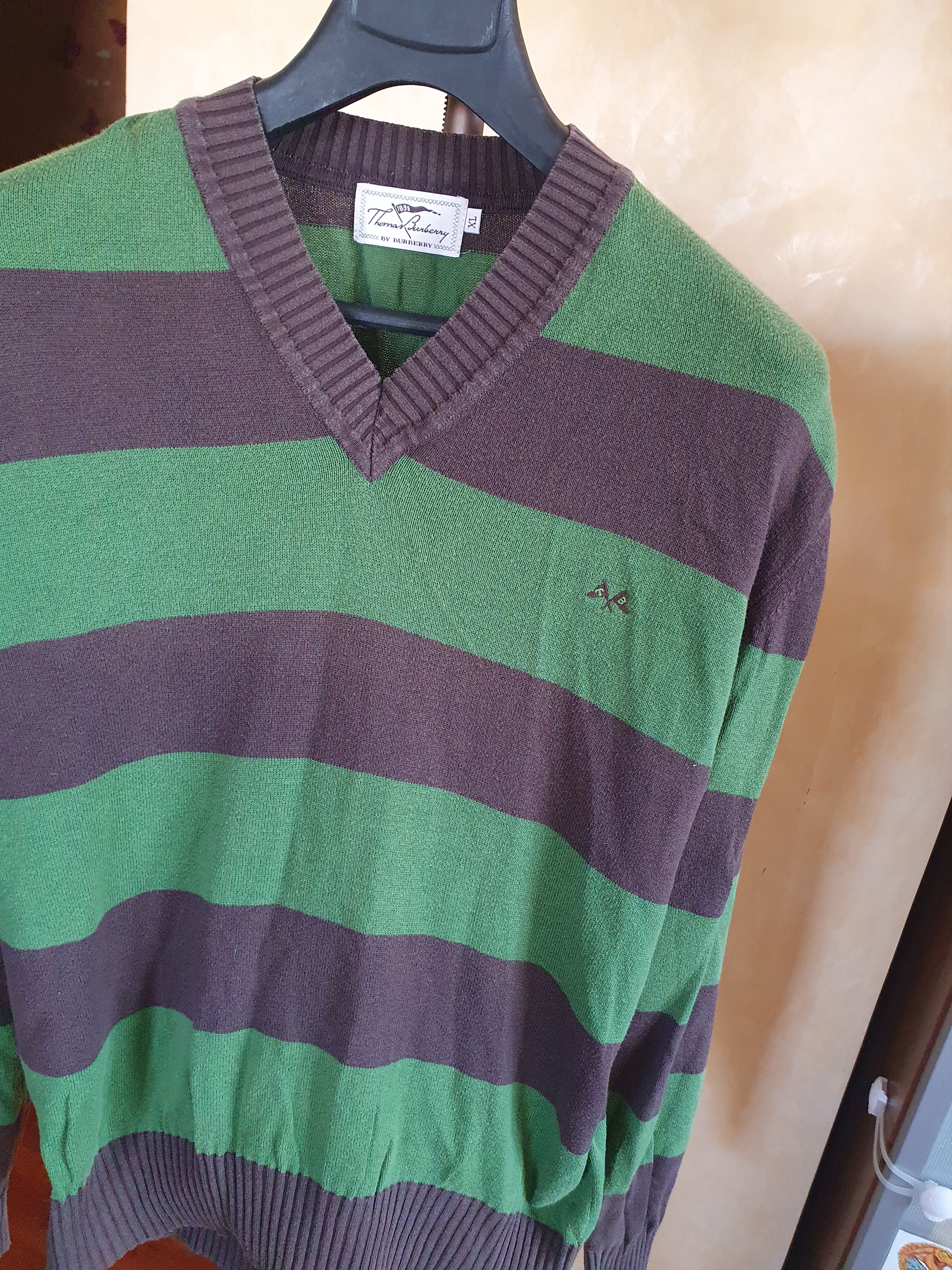 Burberry × Vintage Thomas Burberry Sweater Vintage Striped V Neck sz L? Size US L / EU 52-54 / 3 - 6 Thumbnail