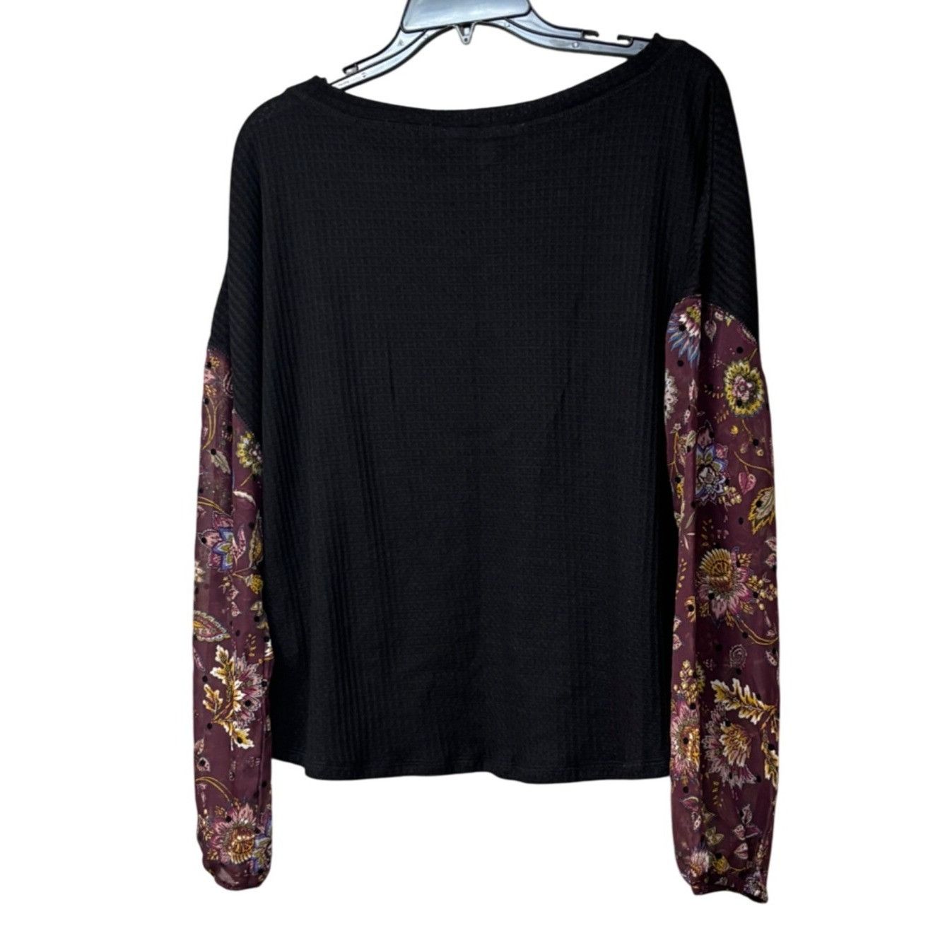 Other Gypsies & Moondust Juniors' Waffle Knit Sheer Sleeve Top, Bu Size L / US 10 / IT 46 - 12 Thumbnail