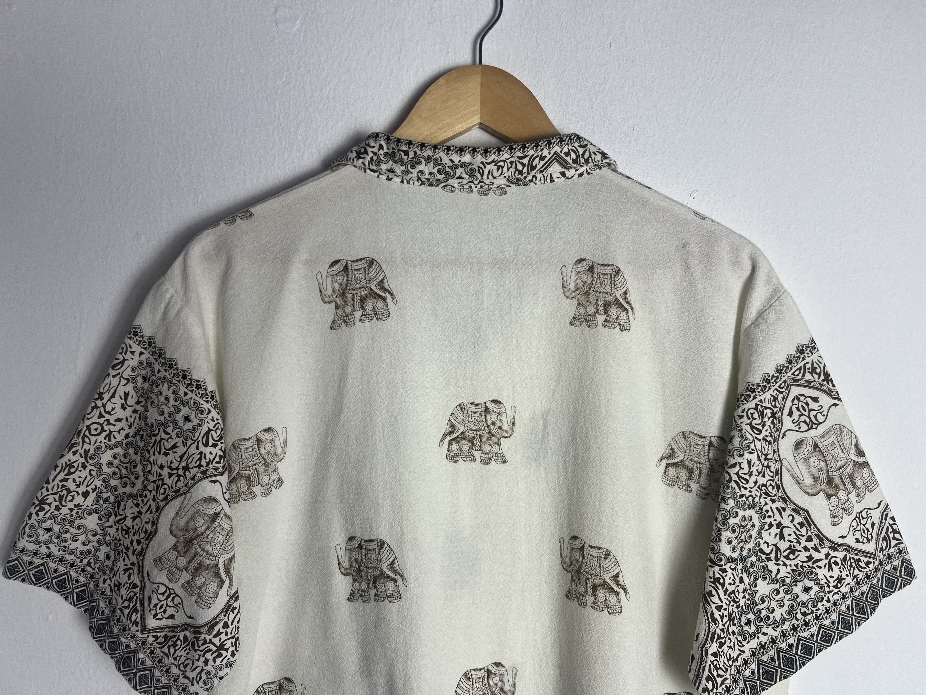If Six Was Nine Elephant Print Patterned Trim Collar Camp Shirt Size US L / EU 52-54 / 3 - 9 Thumbnail