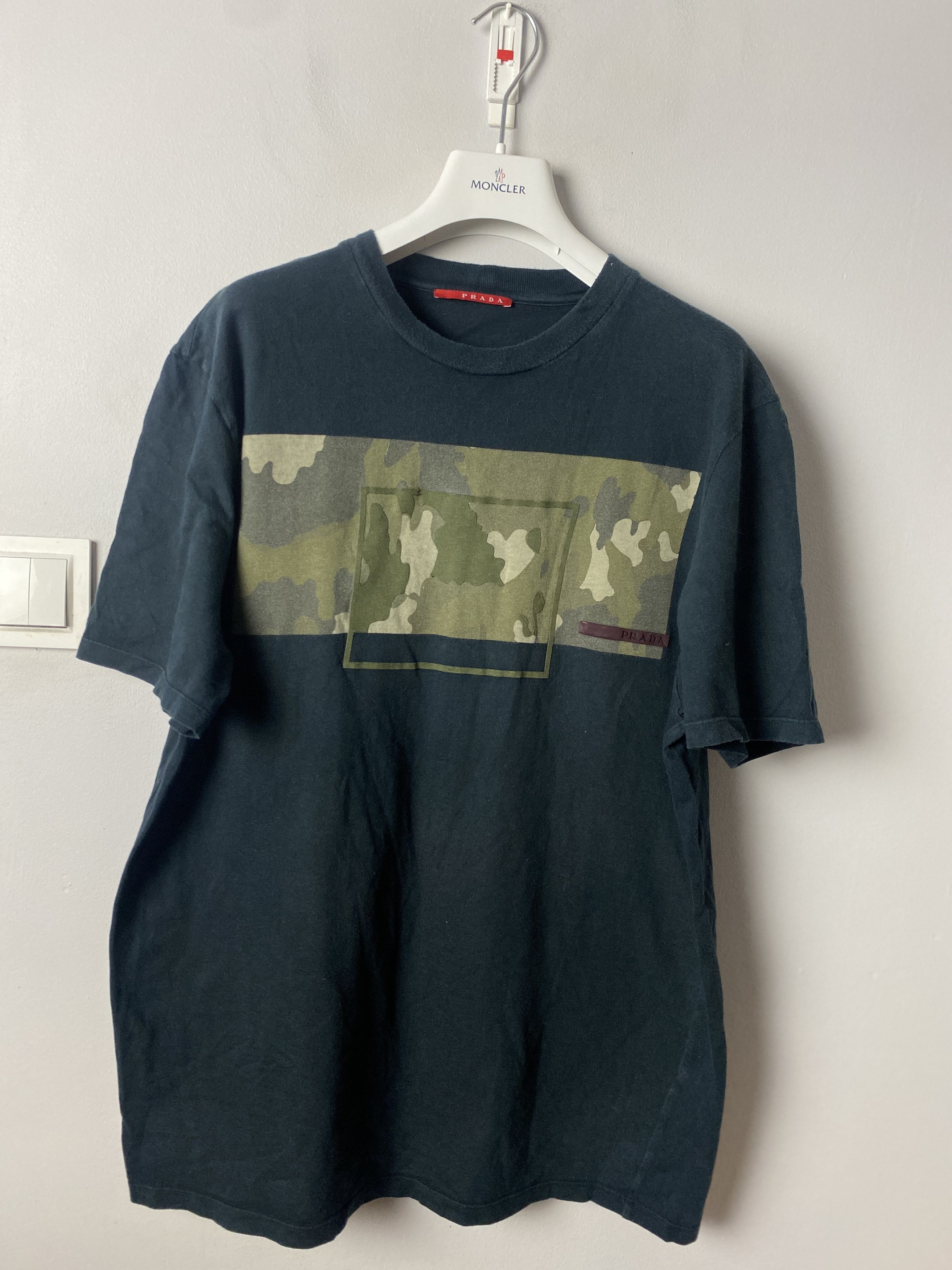 image of Prada Printed Camo Small Logo T-Shirt Tee in Navy, Men's (Size 2XL)