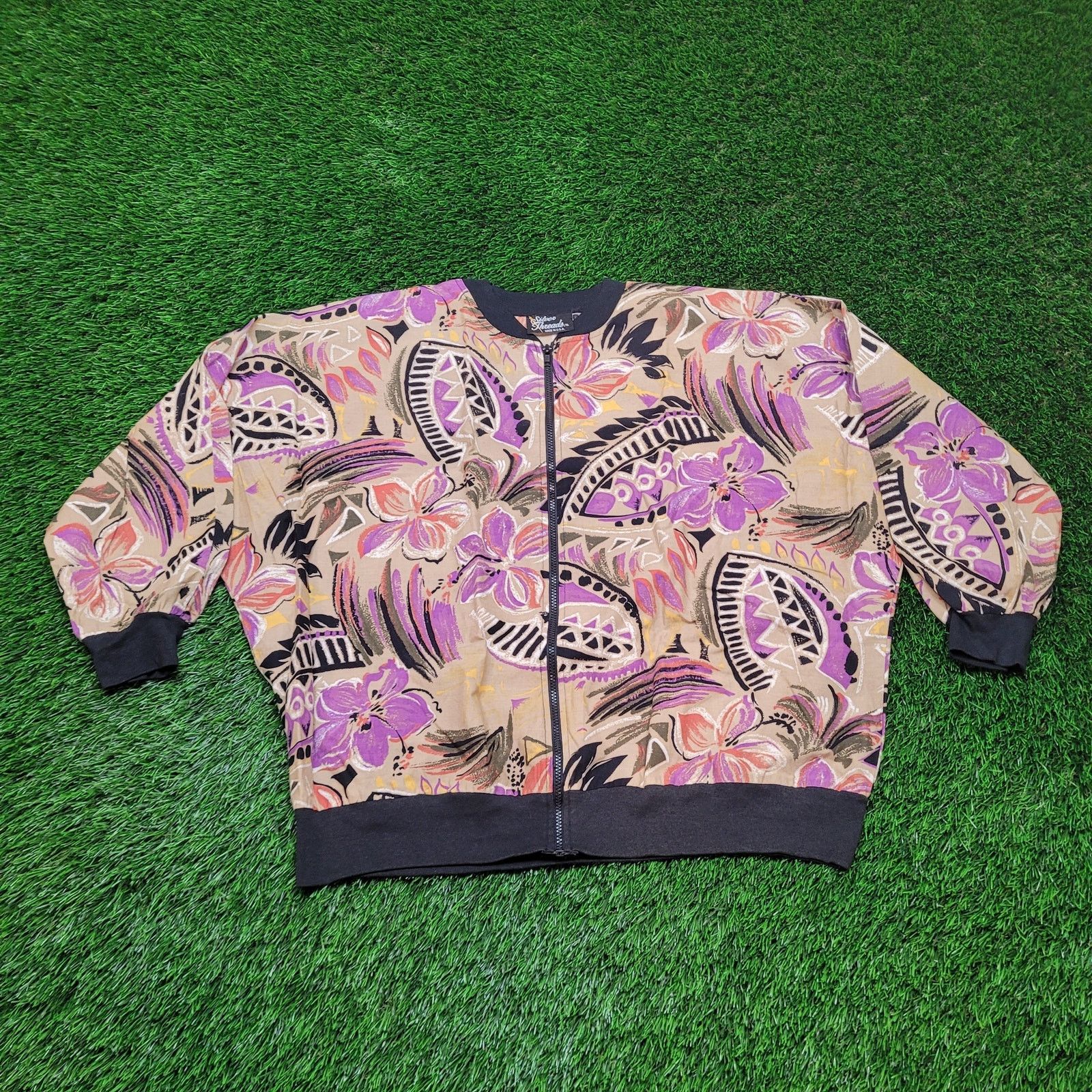 Vintage VTG 80s USA Made Floral Batwing Bomber Jacket Womens 2XL Size XXL / US 16-18 / IT 52-54 - 1 Thumbnail