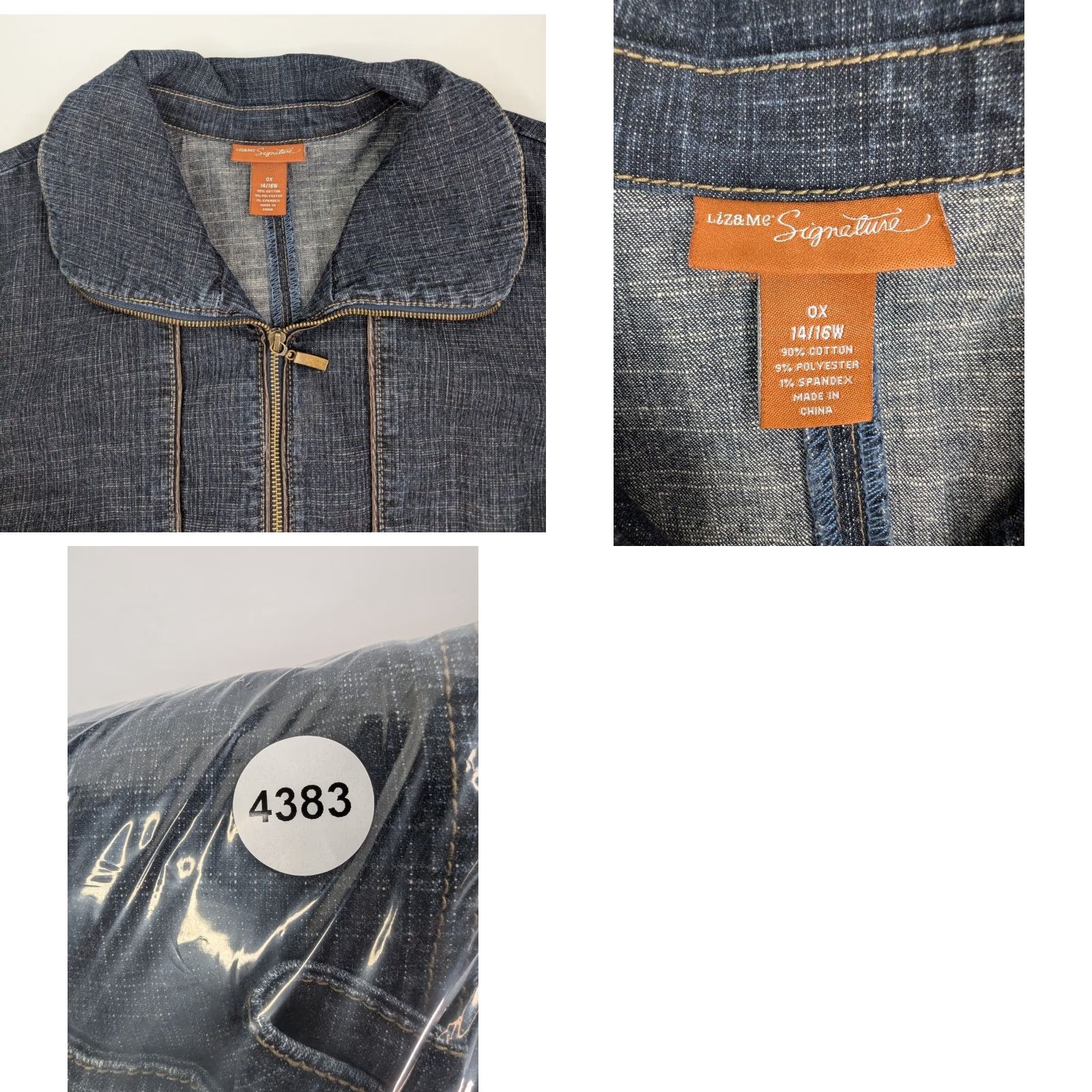 Denime Liz & Me Jean Jacket Women's 0X Denim Full Zip Blue Leather Trim Detail Plus Size Jacket Womens Shape Jacket Size 40" / US 18 - 8 Thumbnail