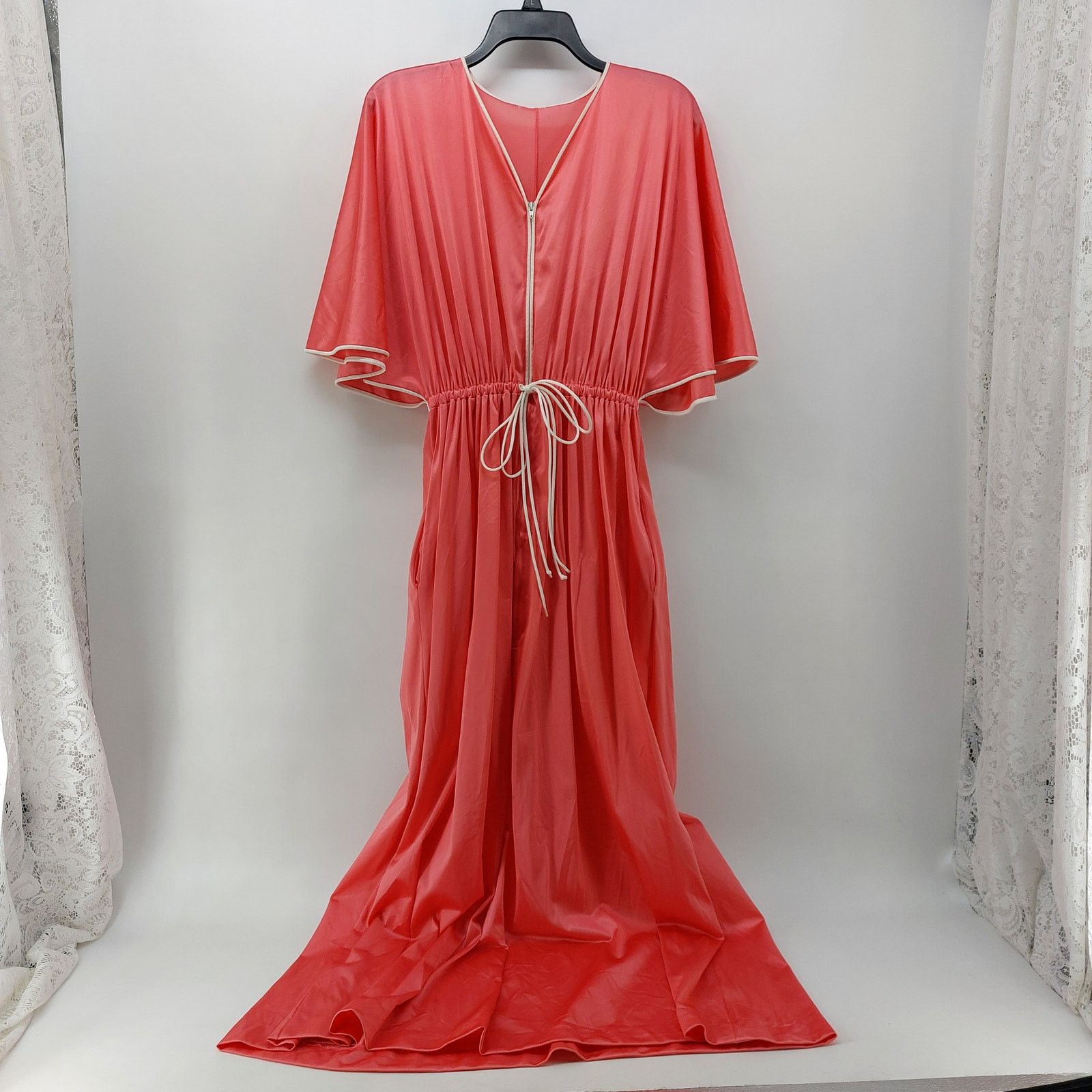 Vintage Vintage Coral Robe Long Drawstring Glam Elegant Wing Sleeves Size S / US 4 / IT 40 - 14 Thumbnail