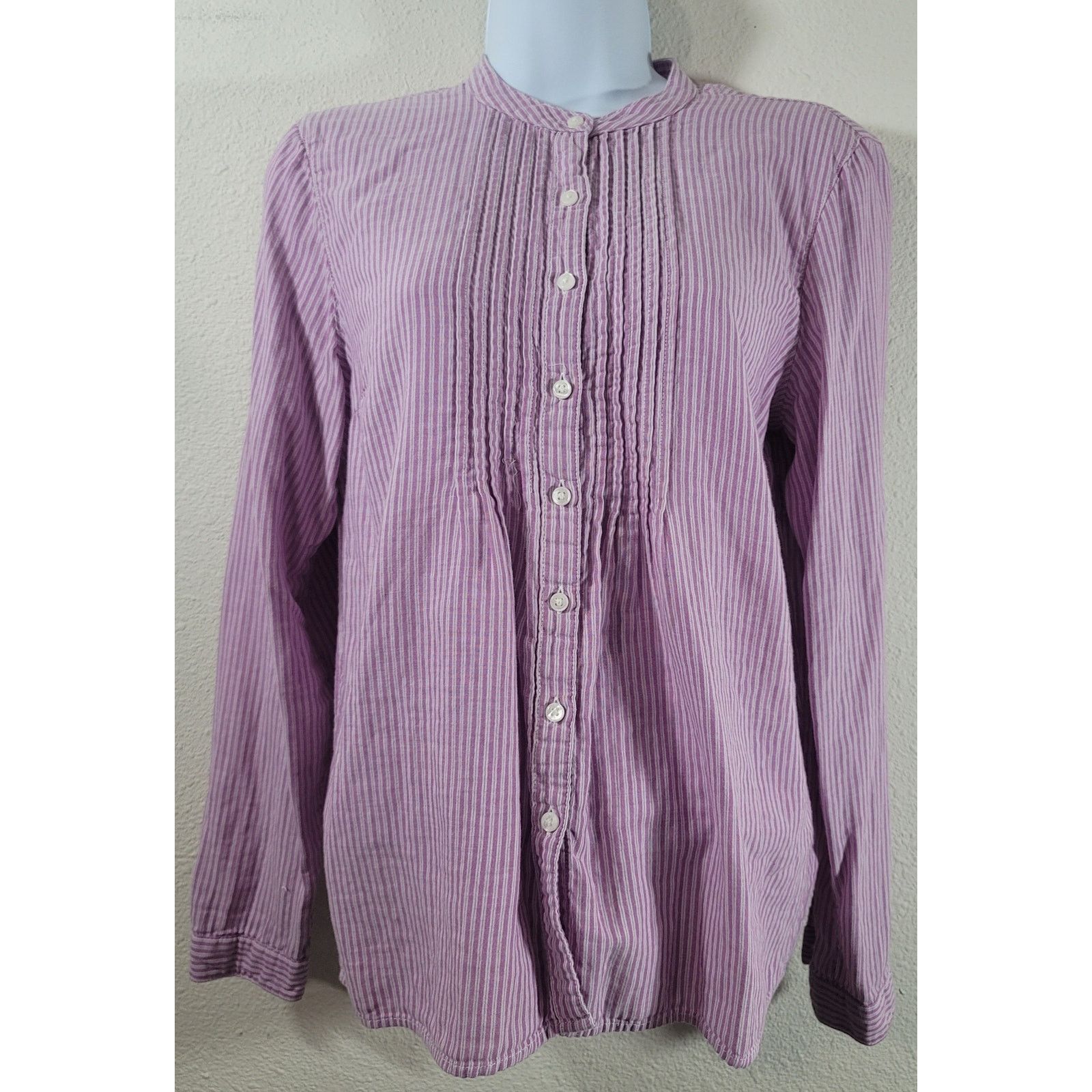 L.L. Bean L.L. Bean Purple White Striped Pleated Bodice Button Top XS Size XS / US 0-2 / IT 36-38 - 1 Thumbnail
