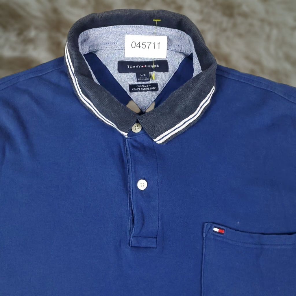 Tommy Hilfiger Tommy Hilfiger Polo Shirt Adult Large Blue Solid Short Sleeve Mens Size US L / EU 52-54 / 3 - 1 Thumbnail