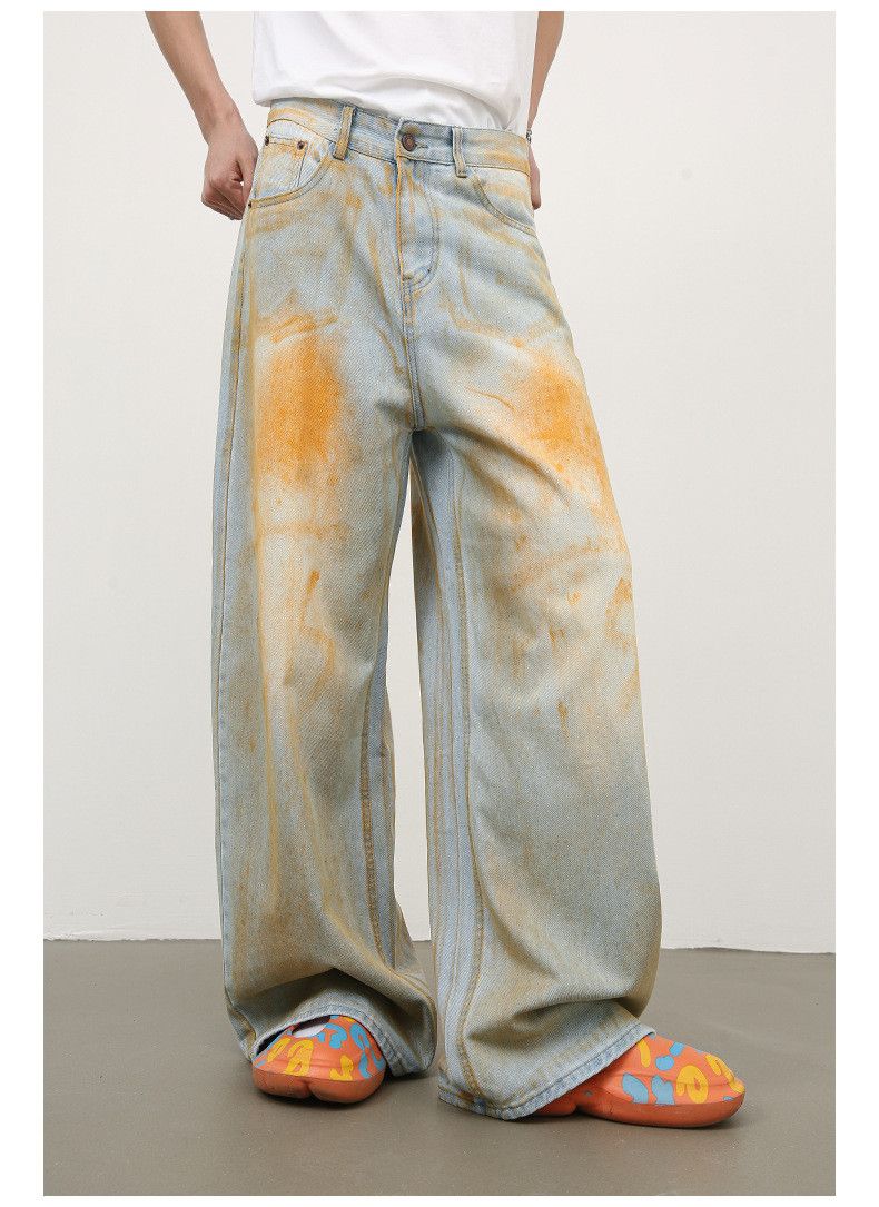 Japanese Brand Men's street vibe splatter paint retro loose straight jeans Size US 32 / EU 48 - 4 Thumbnail