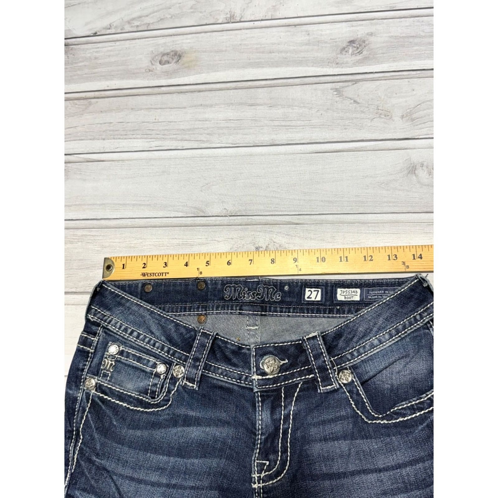 Miss Me Miss Me Jeans 27 Blue Bootcut Studded Bling Thick Stitch Denim Pants JP5534B Jeans Size 27" / US 4 / IT 40 - 7 Thumbnail
