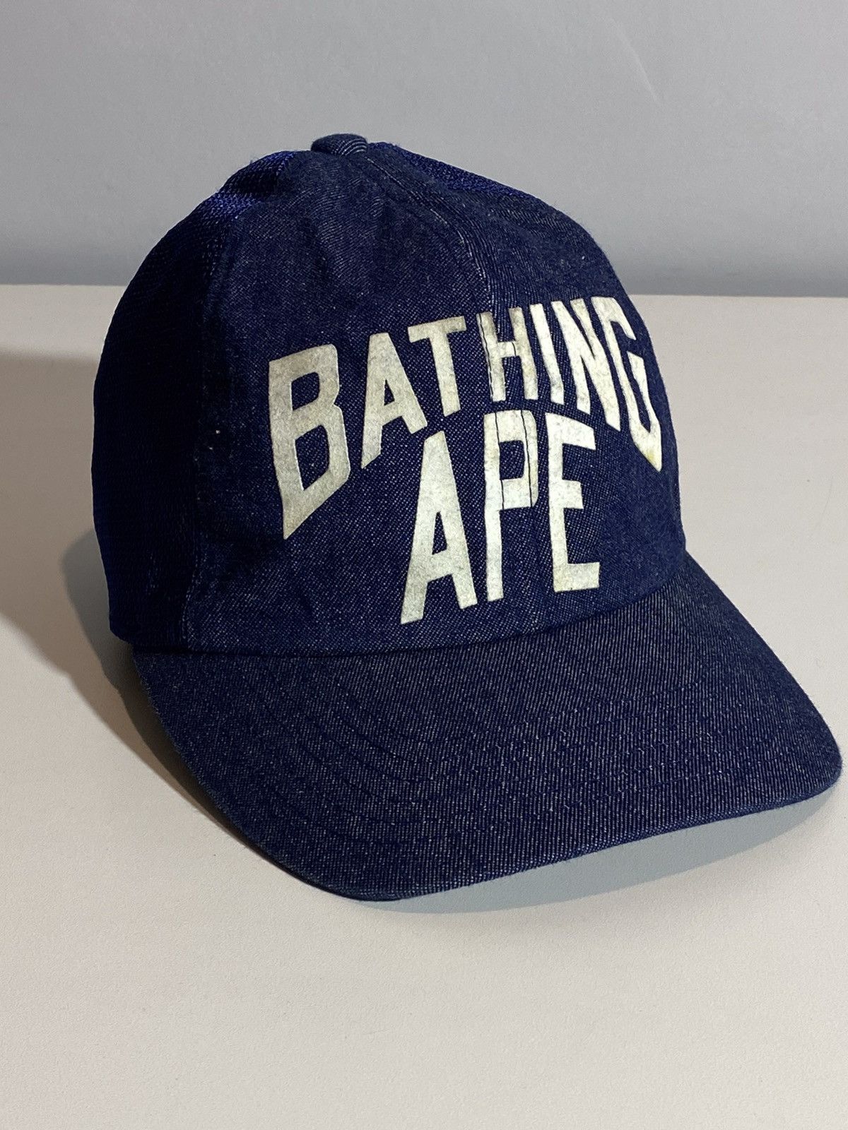 Pre-owned Bape A Bathing Ape Jeans Trucker Cap In Blue