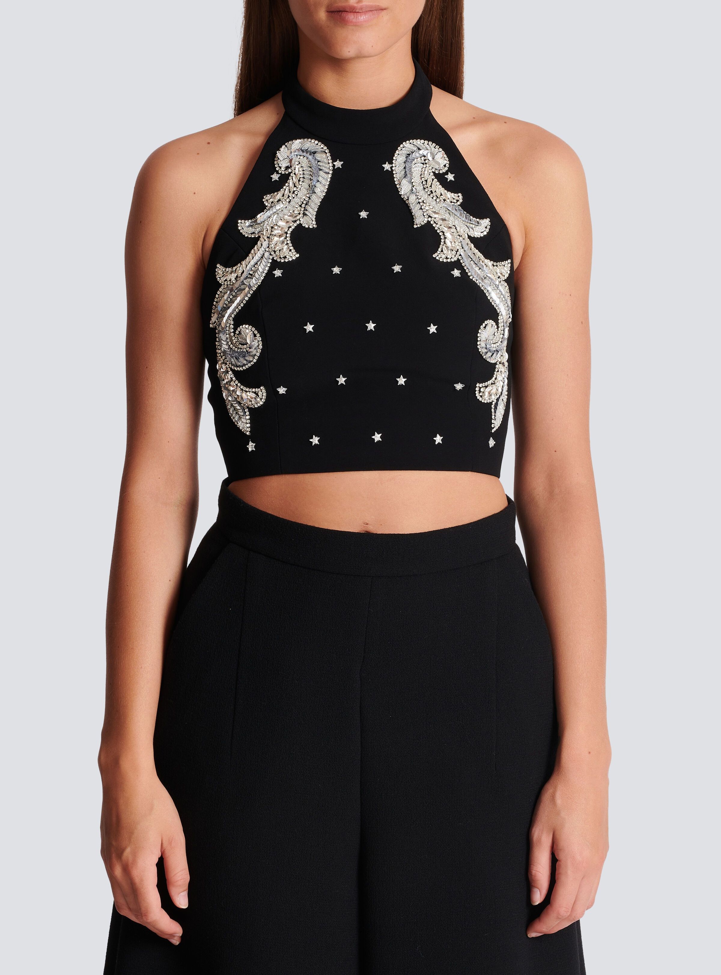 Balmain o1s1wg110825 Backless Baroque Embroidered Top in Black Size M / US 6-8 / IT 42-44 - 4 Thumbnail