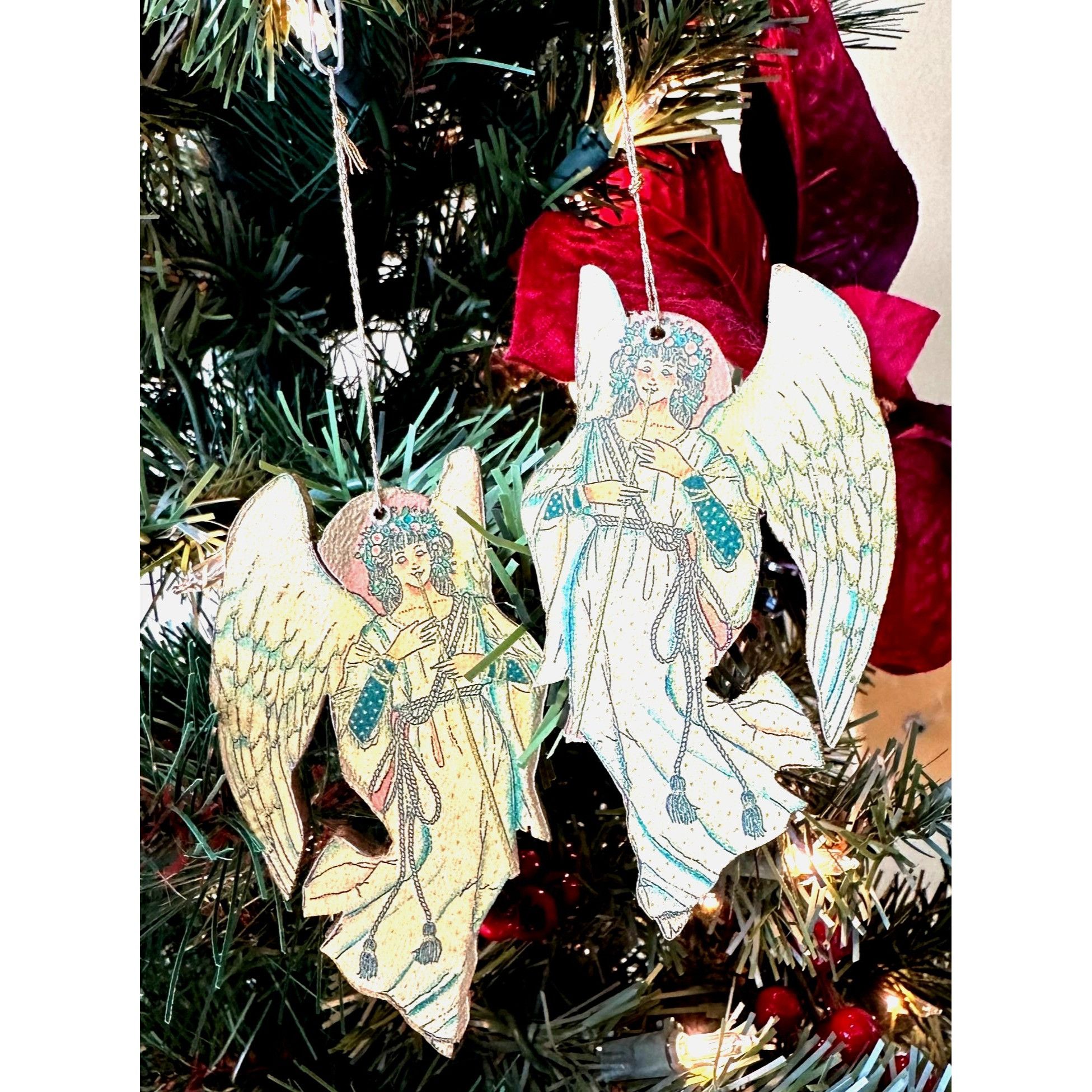 Handmade × Vintage VTG Decopage Angel Ornaments Set of 2 Wood Handmade Christma Size ONE SIZE - 4 Thumbnail