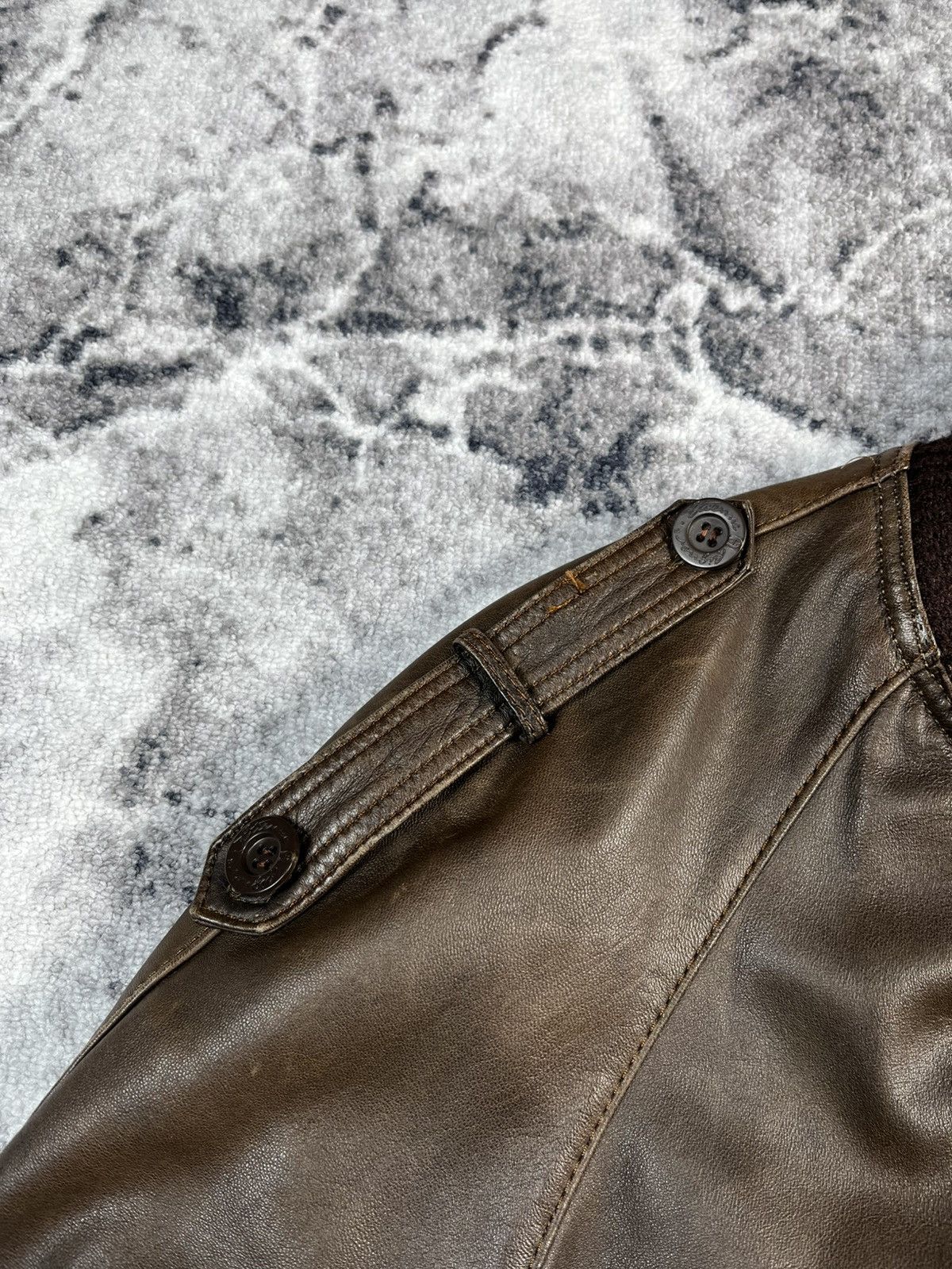 Leather Vintage Leather Bomber Jacket / Brown / Ribbed Trim / Men’s Size US L / EU 52-54 / 3 - 7 Thumbnail