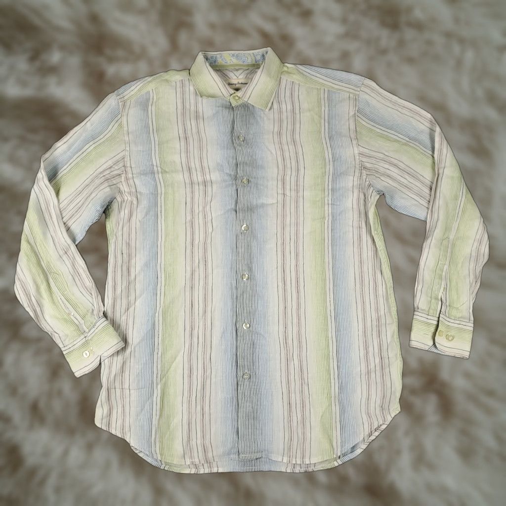 Tommy Bahama Tommy Bahama Button-Up Shirt Mens Medium Green Striped Linen Long Sleeve Casual Size US M / EU 48-50 / 2 - 1 Thumbnail