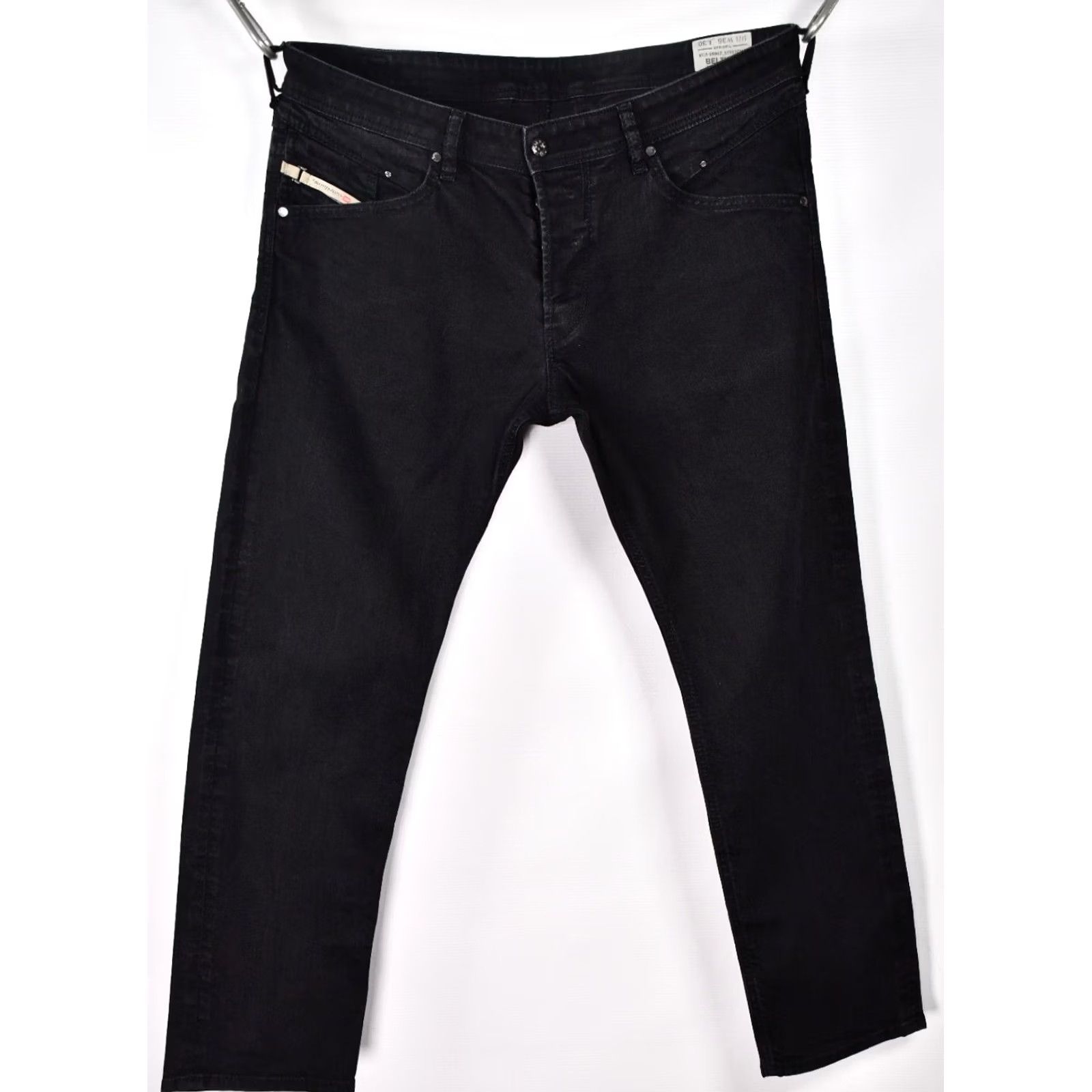 Diesel DIESEL Belther 0886Z Stretch Regular Slim-Tapered Jeans W36/L30 Mens Slim 98%Cotton 2%Elastane Black Denim 5-Pocket Inseam 30" Regular Size 36 Size US 36 / EU 52 - 2 Thumbnail