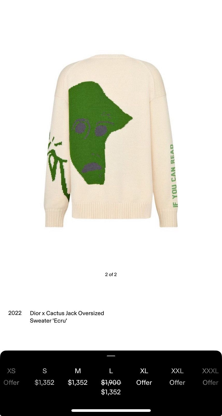 Dior × Travis Scott Dior x Cactus Jack oversized sweater “Ecru” Size US M / EU 48-50 / 2 - 10 Thumbnail
