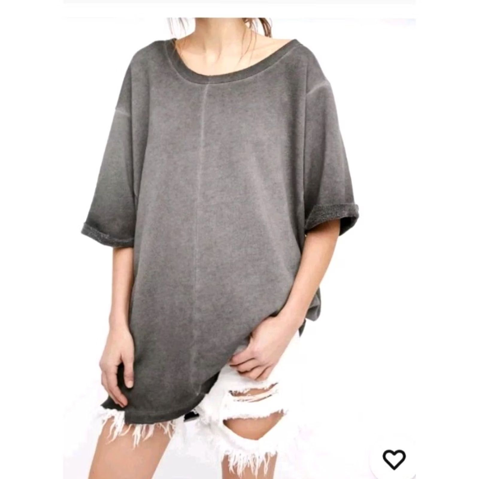 Free People Free People Intimately Women's Gray L Scoop Neck Asymmetrical Oversize Top XS Size XS / US 0-2 / IT 36-38 - 7 Thumbnail