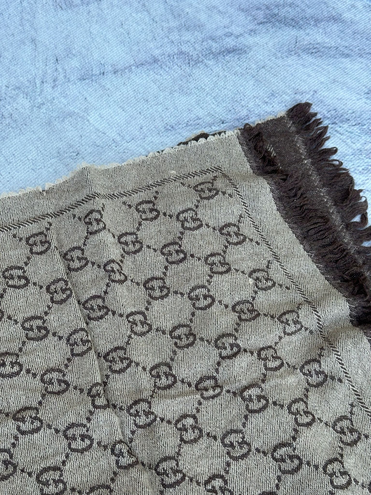 Gucci Gucci Scarf GG Monogram Logo Brown and Beige Two-tone Wool Size ONE SIZE - 8 Thumbnail