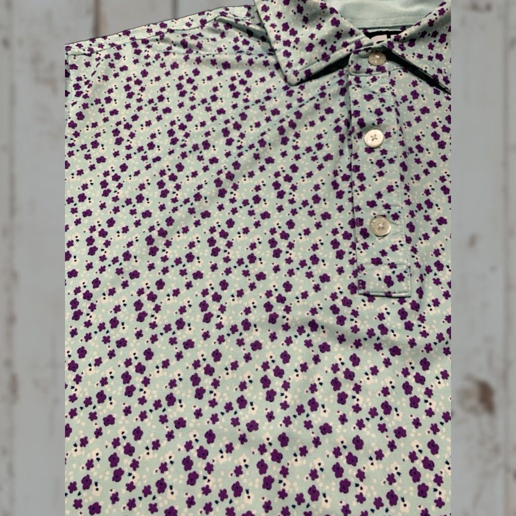 Footjoy VINTAGE FootJoy Polo Shirt Men Large Short Sleeve Floral Blue Golf Vicksburg CC Size US L / EU 52-54 / 3 - 1 Thumbnail