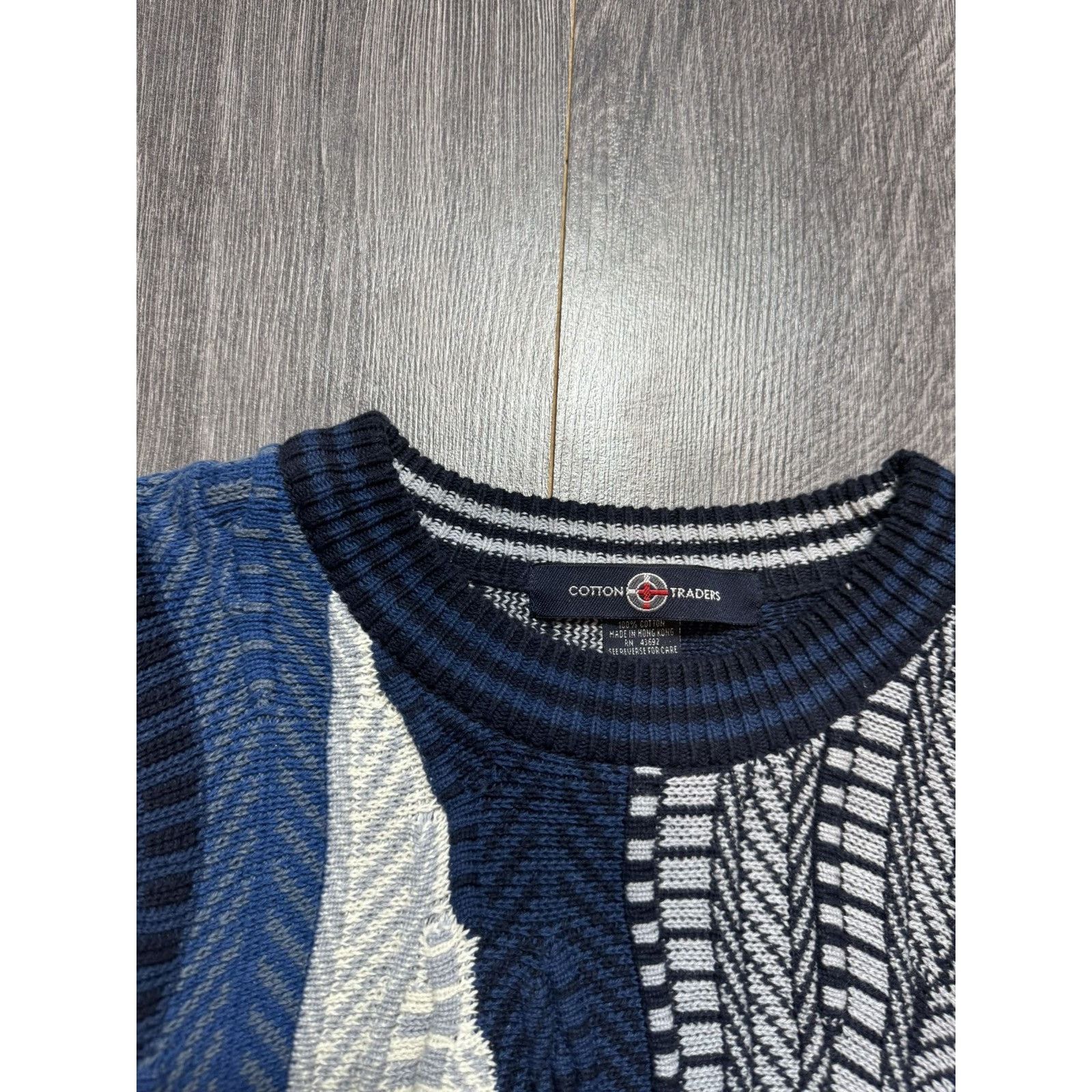 Vintage 90s Vintage Blue Coogi Style Cable Knit Sweater / Tundra Size US L / EU 52-54 / 3 - 2 Thumbnail