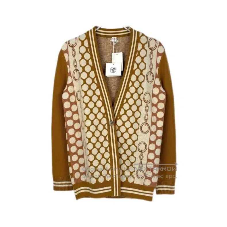 Other Hermes Brown Round Rope Pattern Wool Cardigan Size XS / US 0-2 / IT 36-38 - 1 Thumbnail