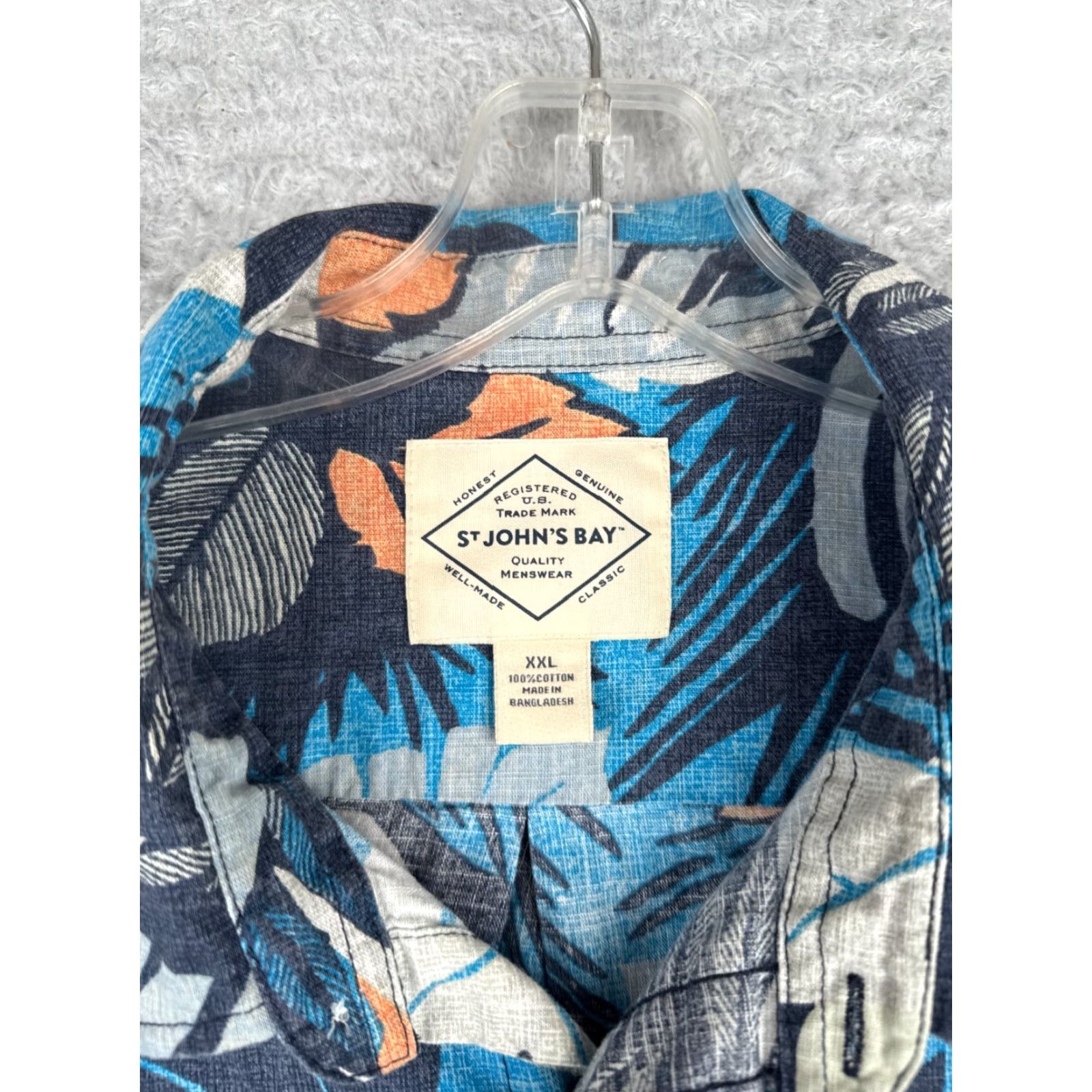 Vintage St. Johns Bay Shirt Men 2XL Blue Floral Palm Leaf Hawaiian 100% Cotton Button-Up Size US XXL / EU 58 / 5 - 7 Thumbnail