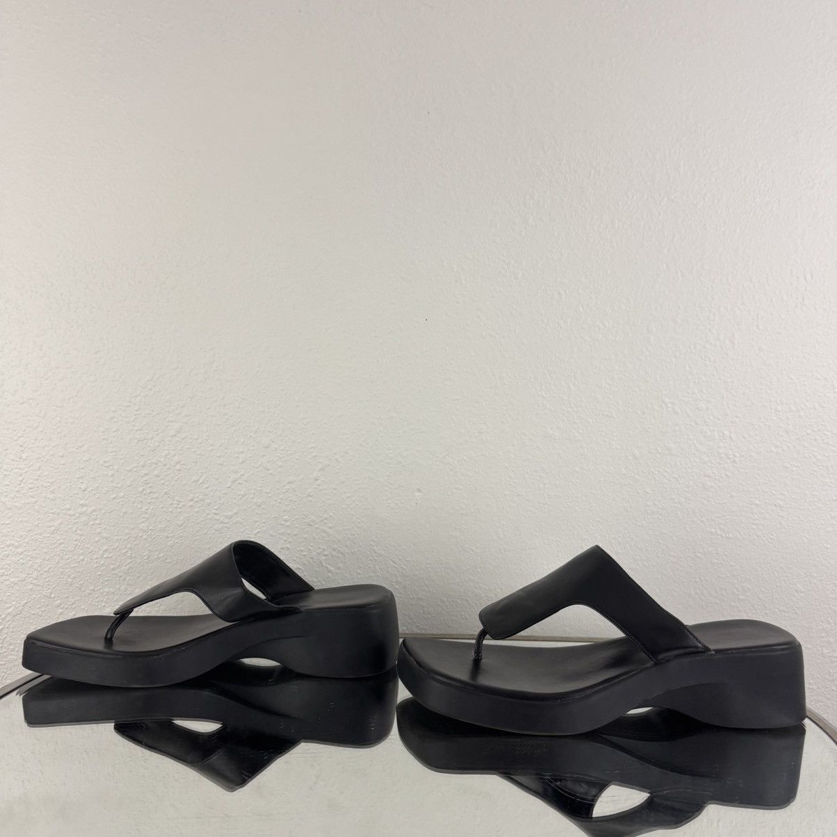 Faded Glory FADED GLORY Y2K 90s Black Faux Leather Platform Sandals Size US 8.5 / IT 38.5 - 9 Thumbnail