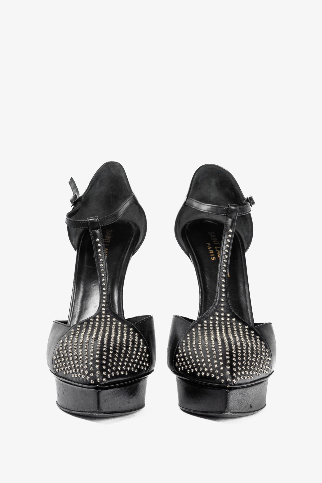 Saint Laurent Paris Saint Laurent Classic Janis 105 Leather Stud T-Strap Pumps Size US 6 / IT 36 - 2 Thumbnail