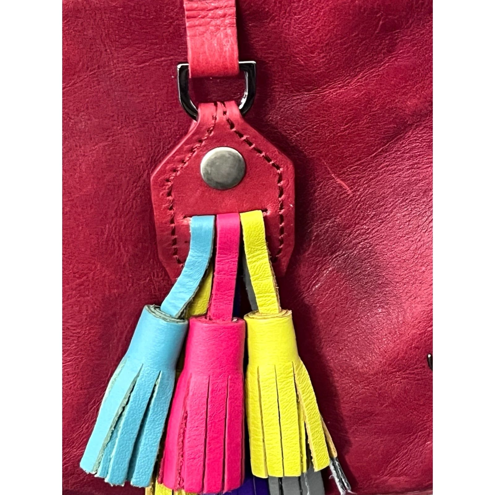 Vintage Velez Leather Handbag Crossbody Red Tassels Adjustable Strap Crossbody Women Medium Red Leather Bag - Velez Size ONE SIZE - 4 Thumbnail