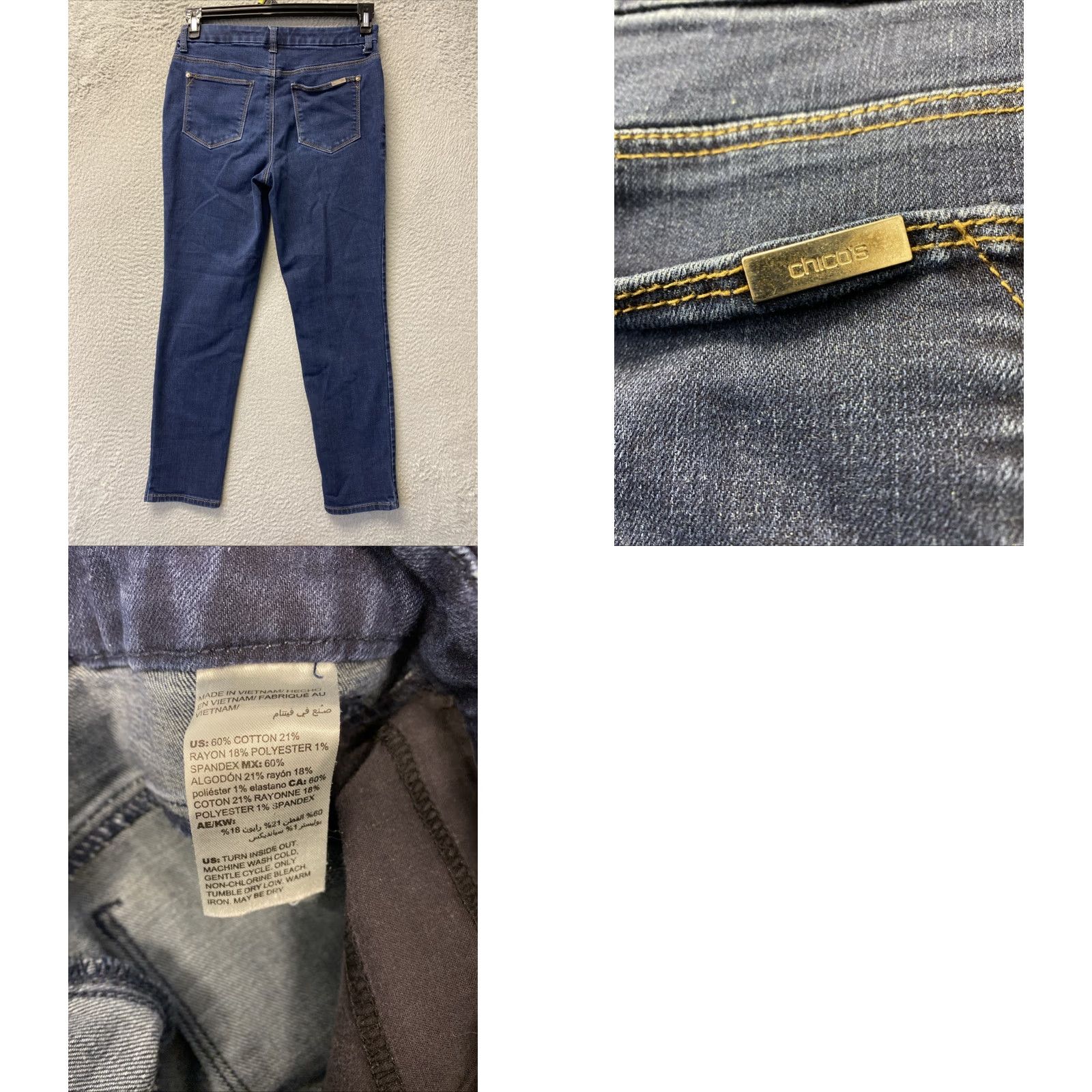 Vintage Chico's So Slimming Pull-On Jegging Jeans Dark Wash 30x27 Slim Womens Denim Blue Jeans Size 30" / US 8 / IT 44 - 8 Thumbnail