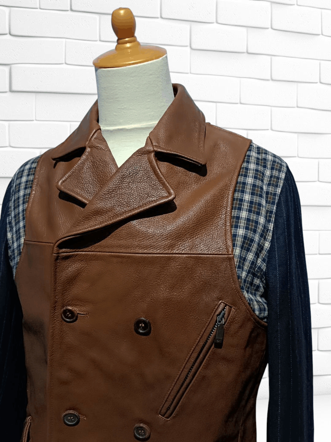 Japanese Brand 💥Rare💥 Leather Jacket Double Breasted Pea Coat Jacket Size US L / EU 52-54 / 3 - 2 Thumbnail