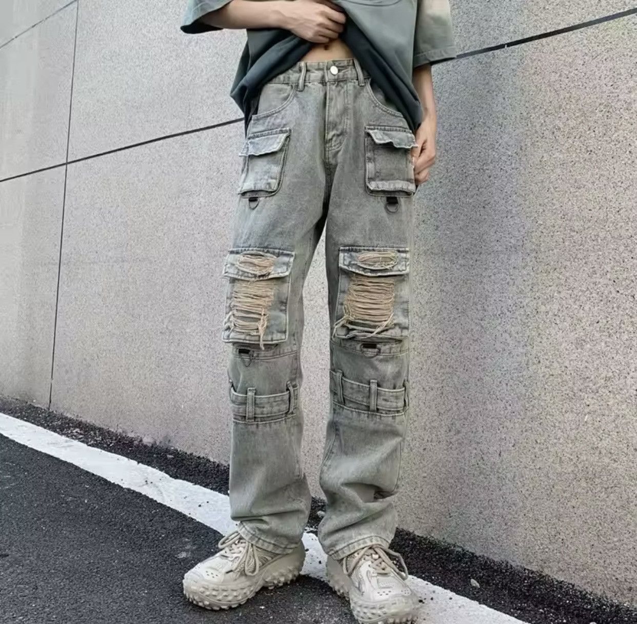 Denime × Japanese Brand × Vintage Kanye Pockets Y2K Streetwear Ripped Jeans Cargo Pants Size US 38 / EU 54 - 3 Thumbnail