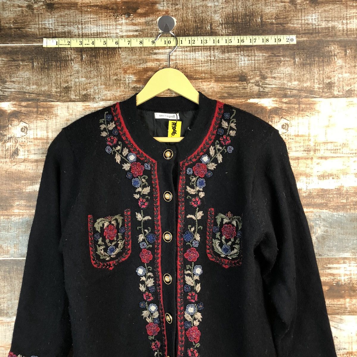 Homespun Knitwear × Japanese Brand Unchicpull Black art Patterned Cardigans #A2996 Size M / US 6-8 / IT 42-44 - 2 Thumbnail