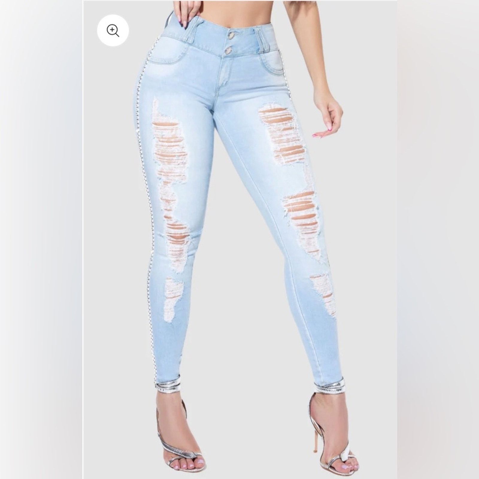 Other Pitbull High Waisted Light Wash Blue Ripped Distressed Jeans Size 23" - 6 Thumbnail