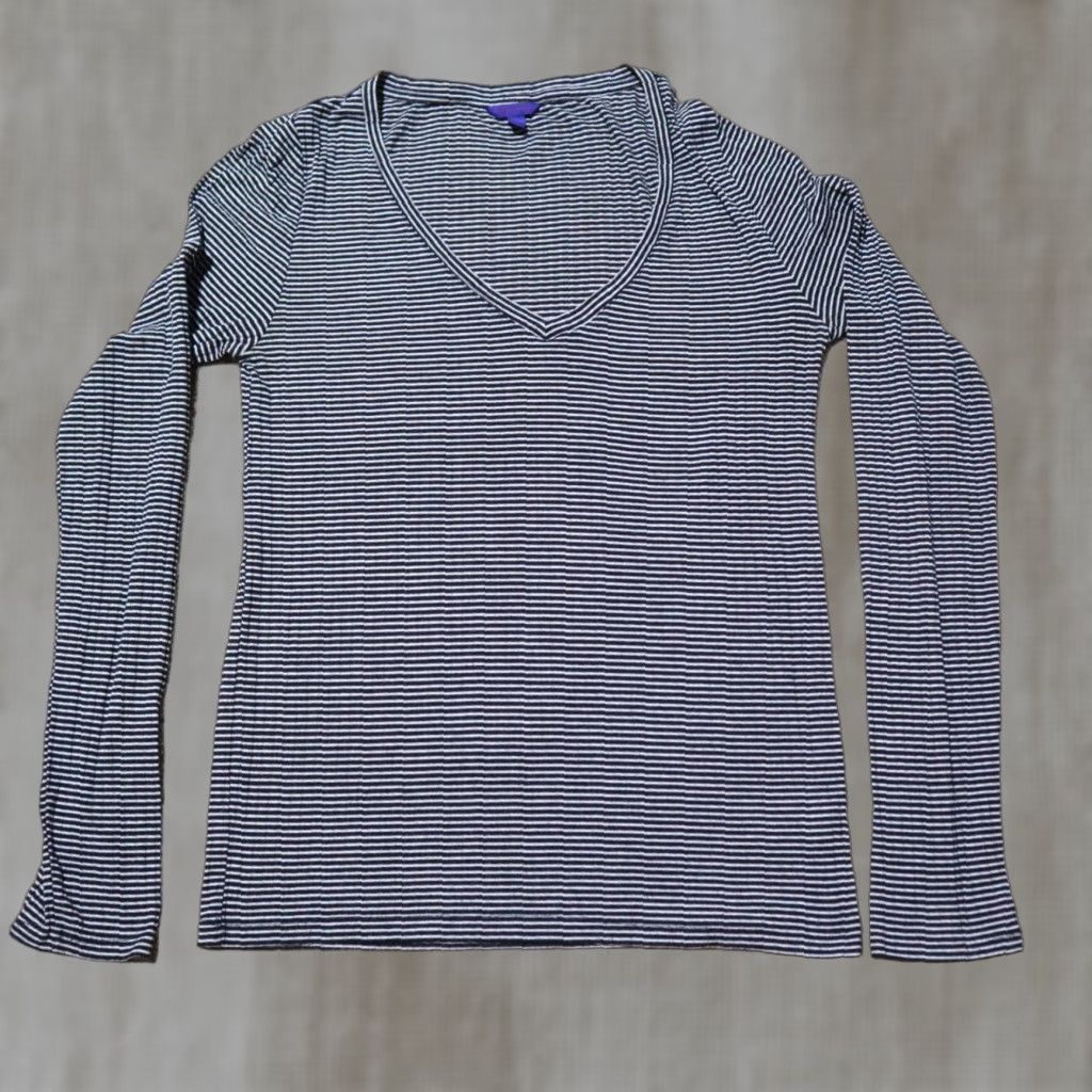 Vintage Aéropostale Shirt Cropped Long Sleeve Black White Striped Scoop Neck Women XL Size XL / US 12-14 / IT 48-50 - 1 Thumbnail