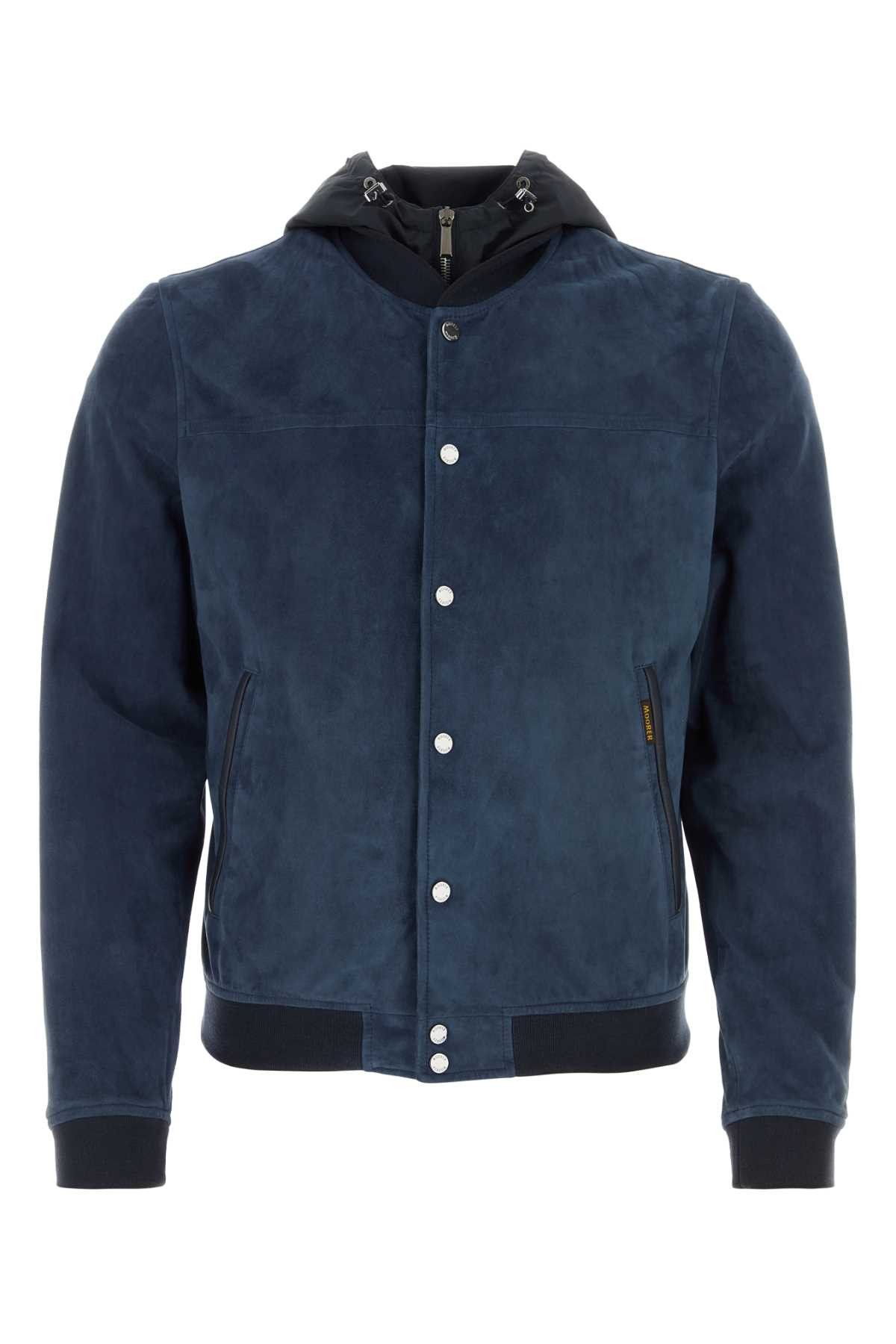 image of Moorer Blue Suede Darren Bomber Jacket, Men's (Size Medium)
