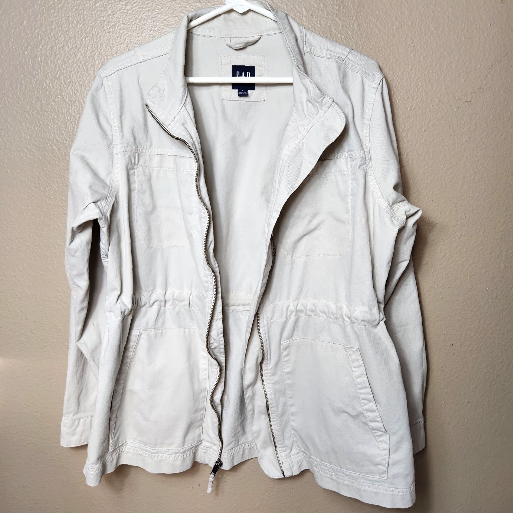 Gap Womens Beige Four Leaf Clover Twill Cotton Field/Utility/Chore Jacket-Size L